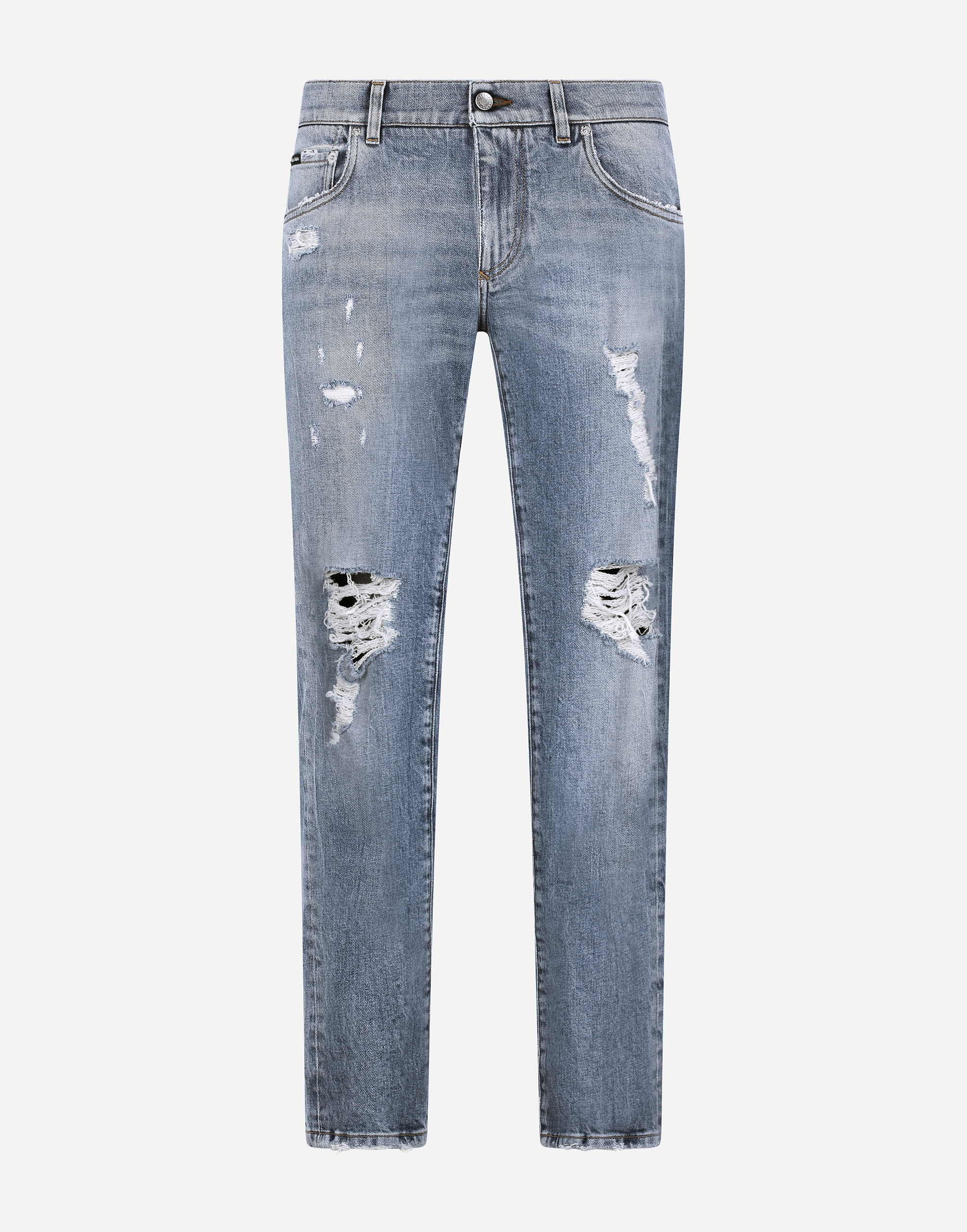 Blue wash skinny stretch jeans with rips in Azure