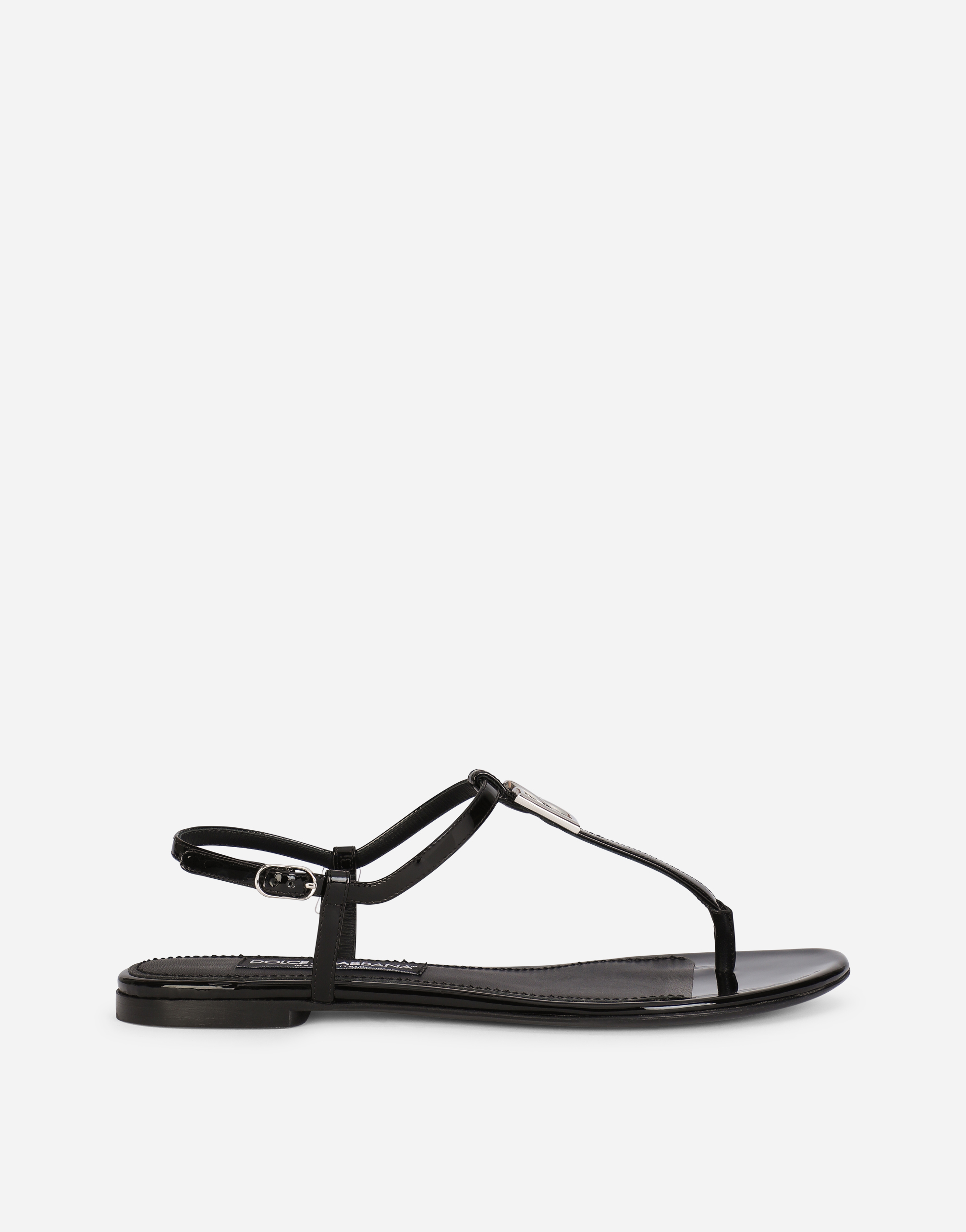 Patent leather DG thong sandals in Black