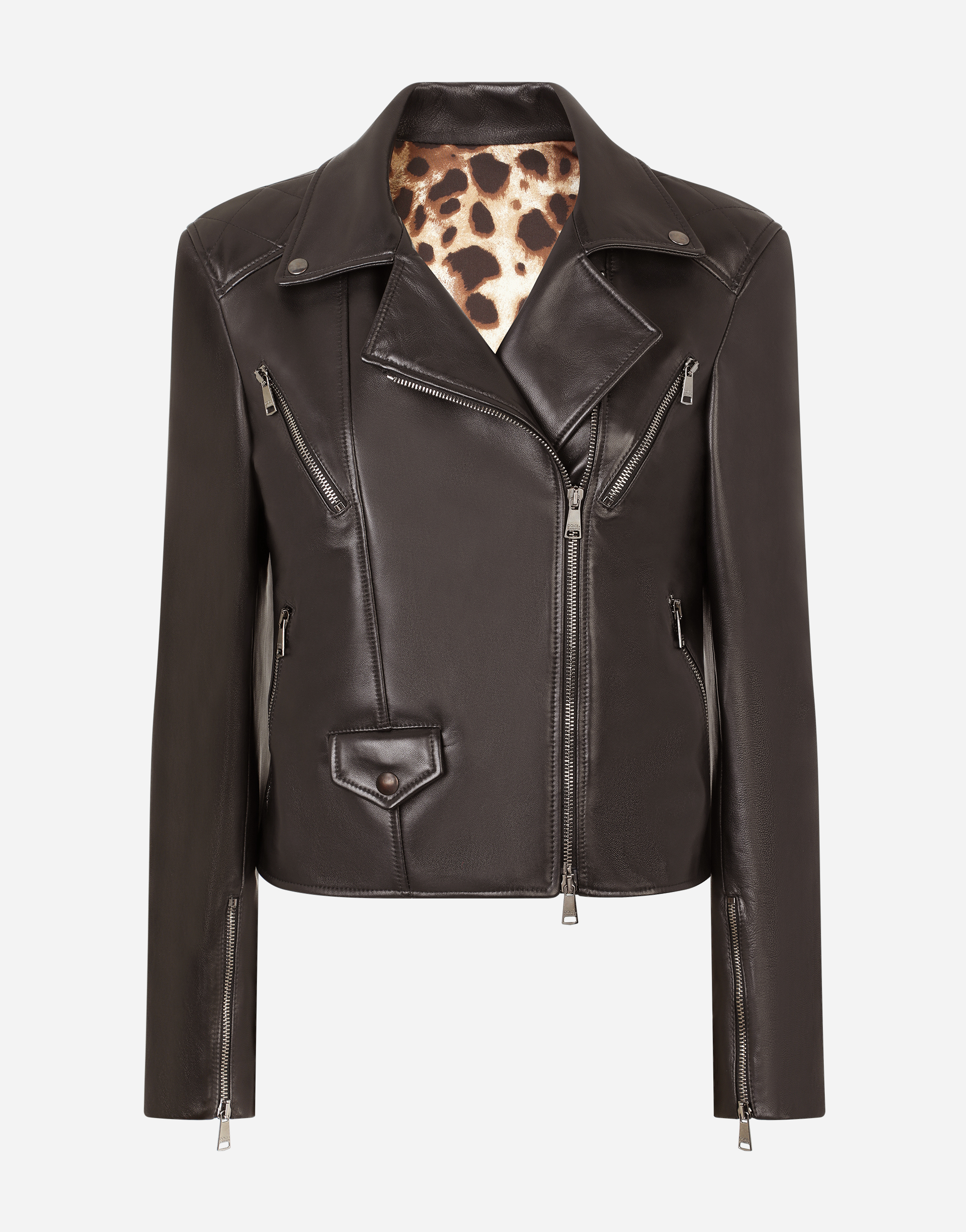 Nappa leather biker jacket with DG crystal embellishment in Black