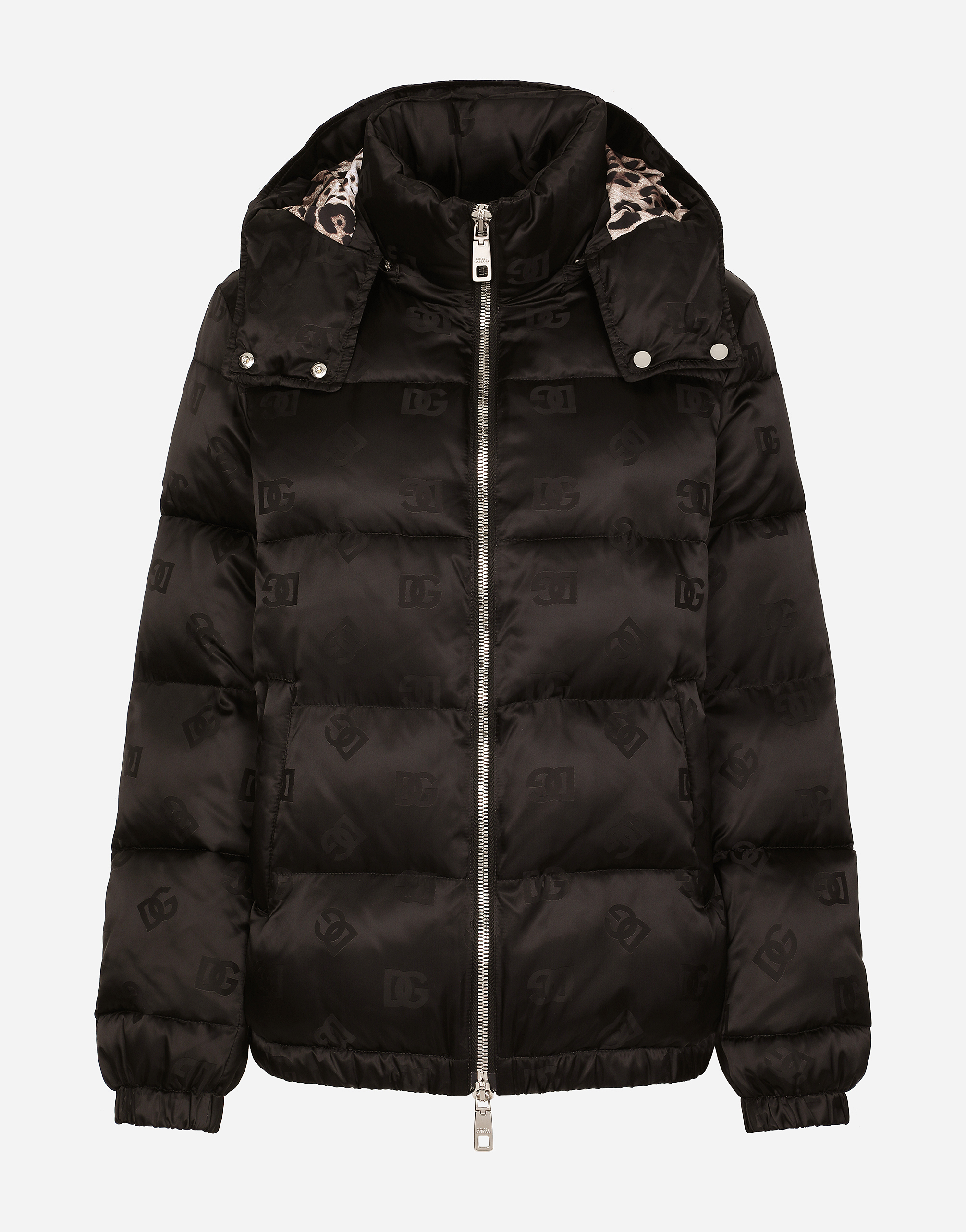 Satin jacquard down jacket with all-over DG logo in Black
