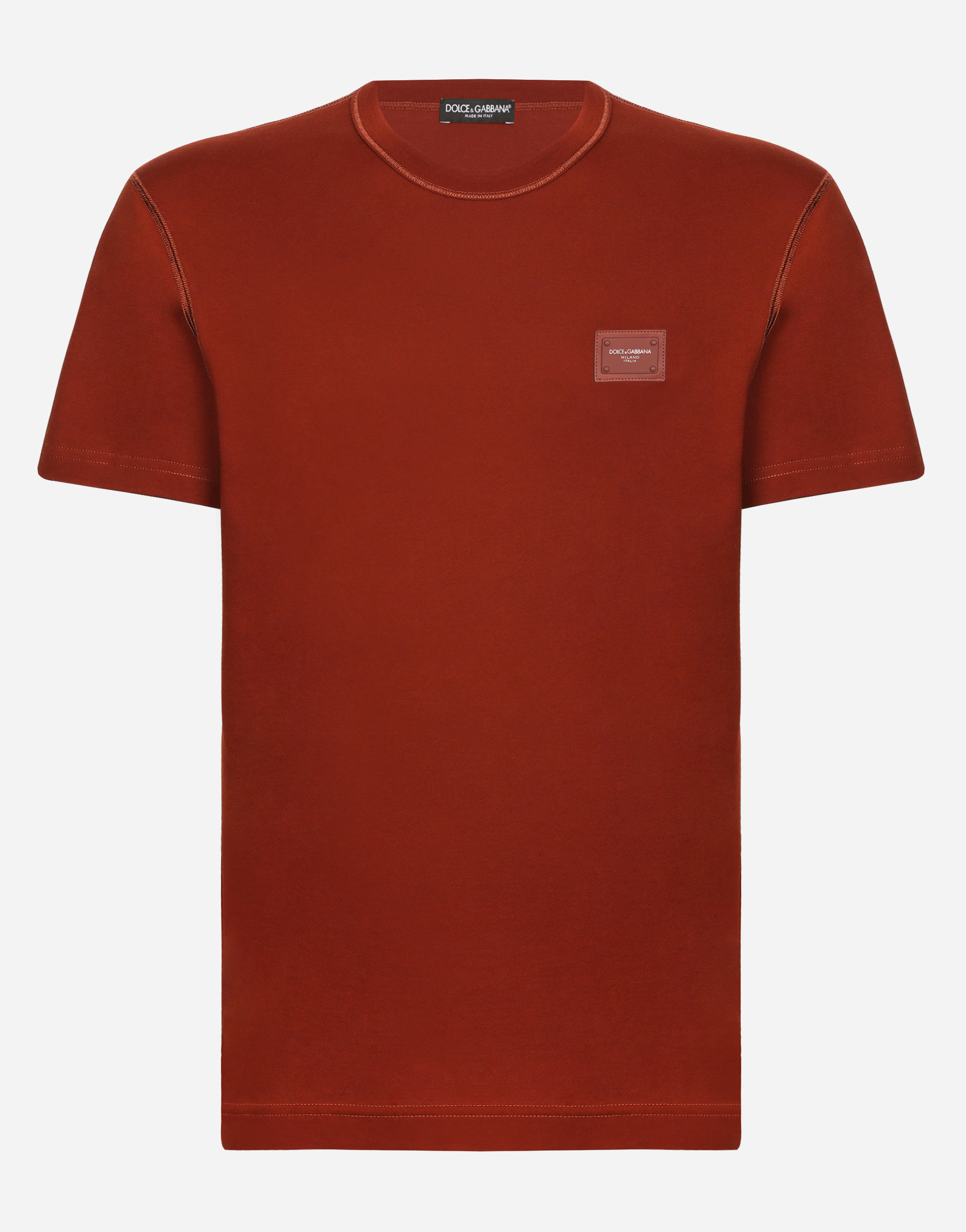 Cotton T-shirt with branded tag in Copper