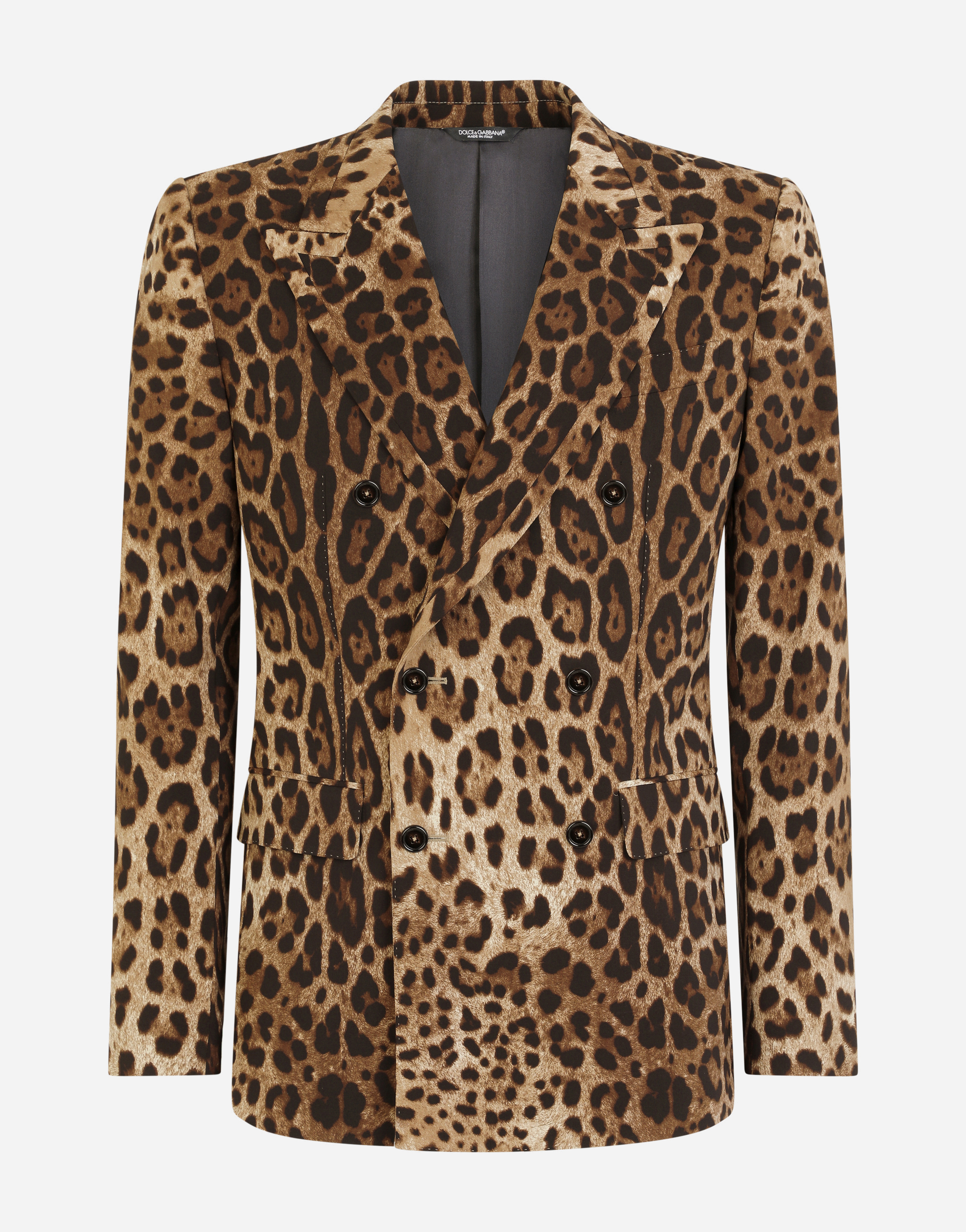 Double-breasted wool Sicilia-fit suit with leopard print in Multicolor