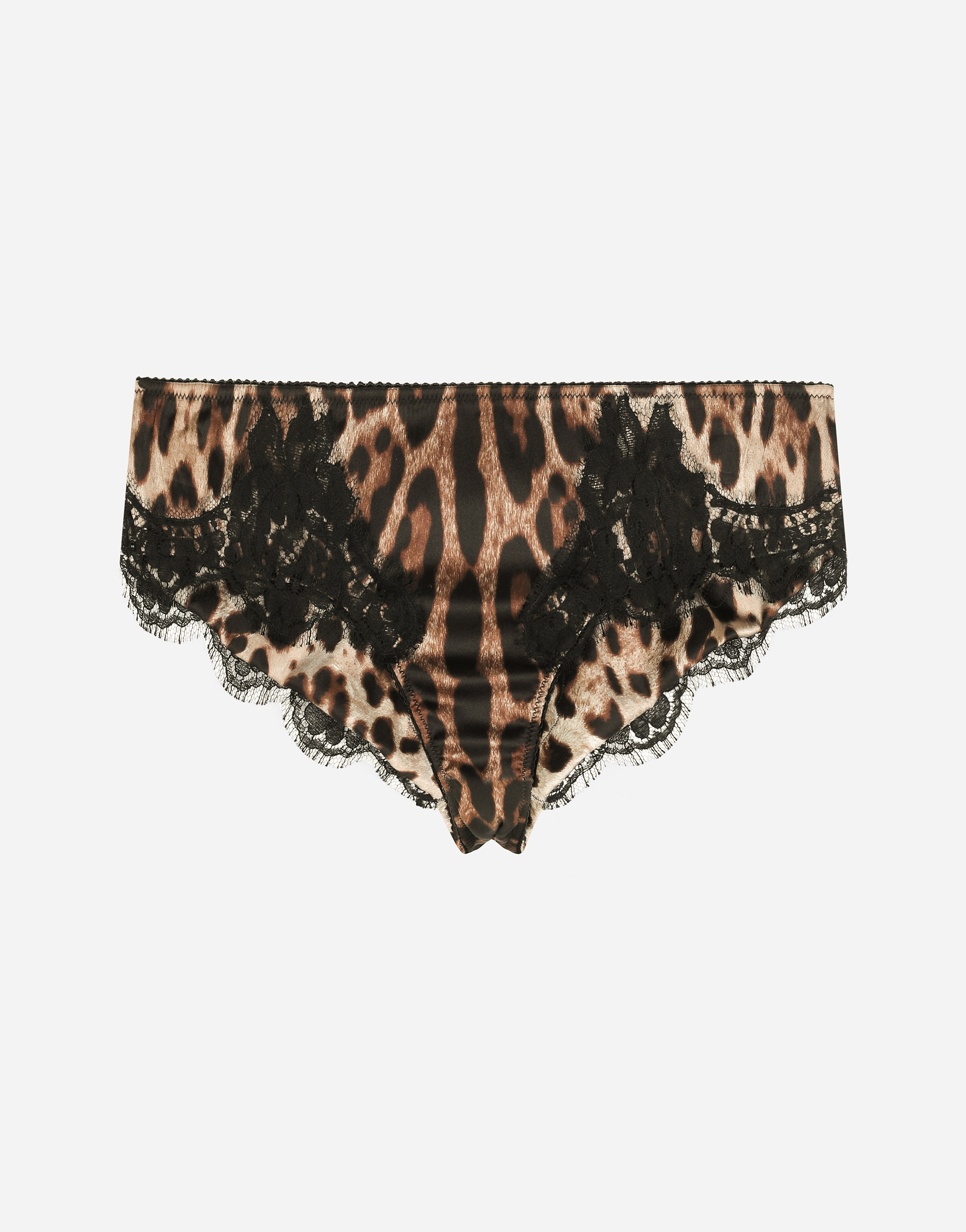 Leopard-print satin briefs with lace detailing in Multicolor
