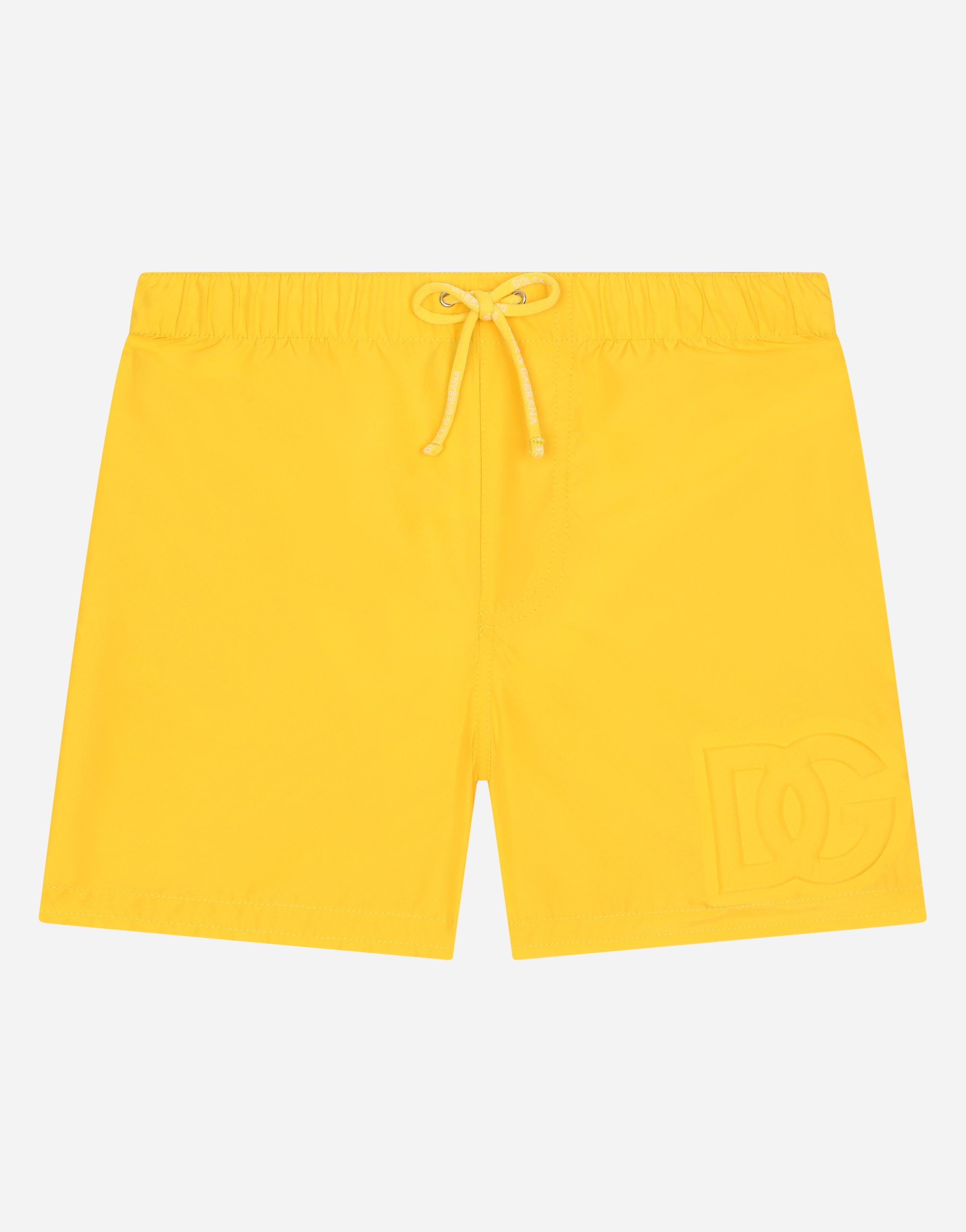 Nylon swim trunks with embossed DG logo in Yellow