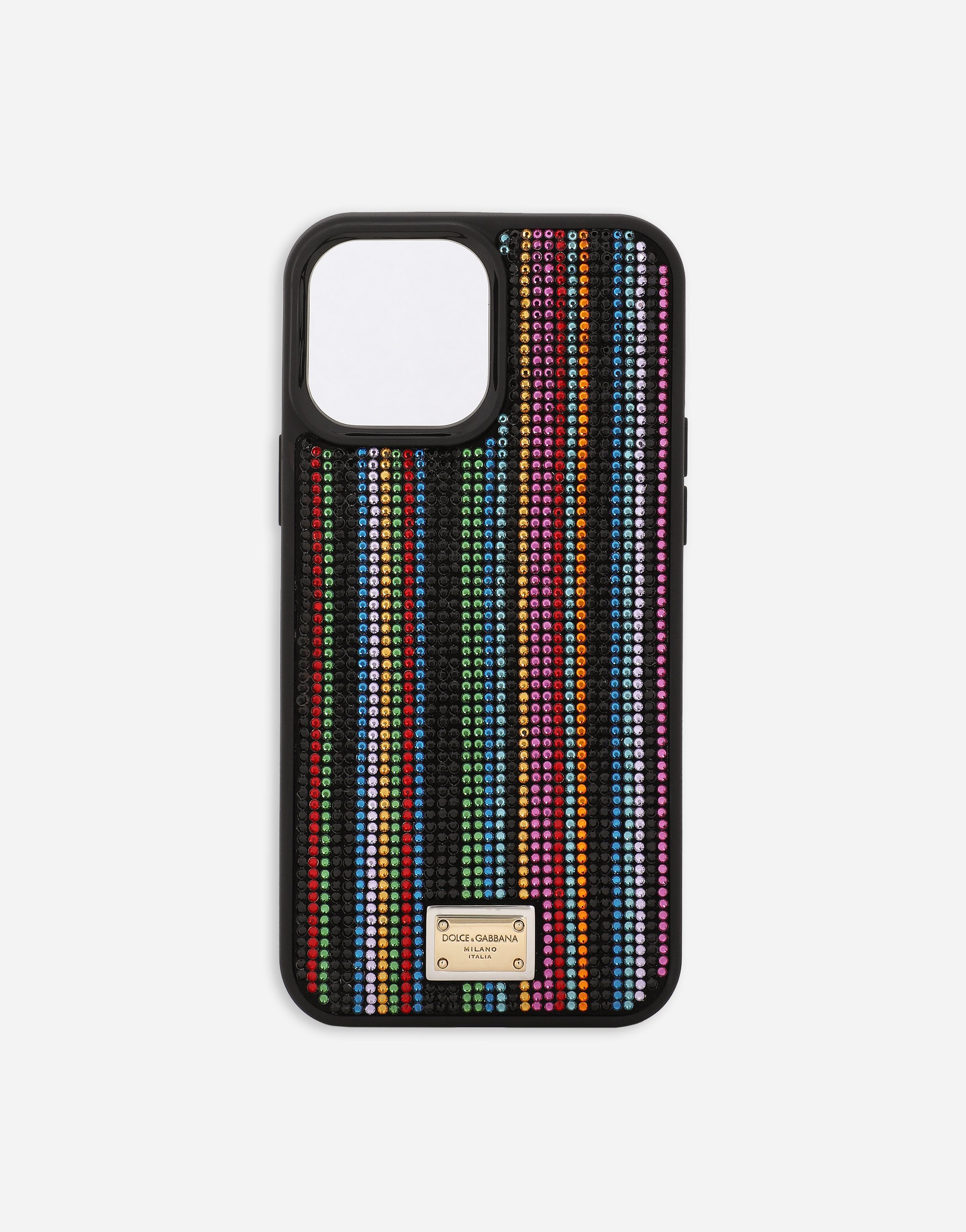 iPhone 13 Pro Max cover with striped fusible rhinestone embellishment in Multicolor