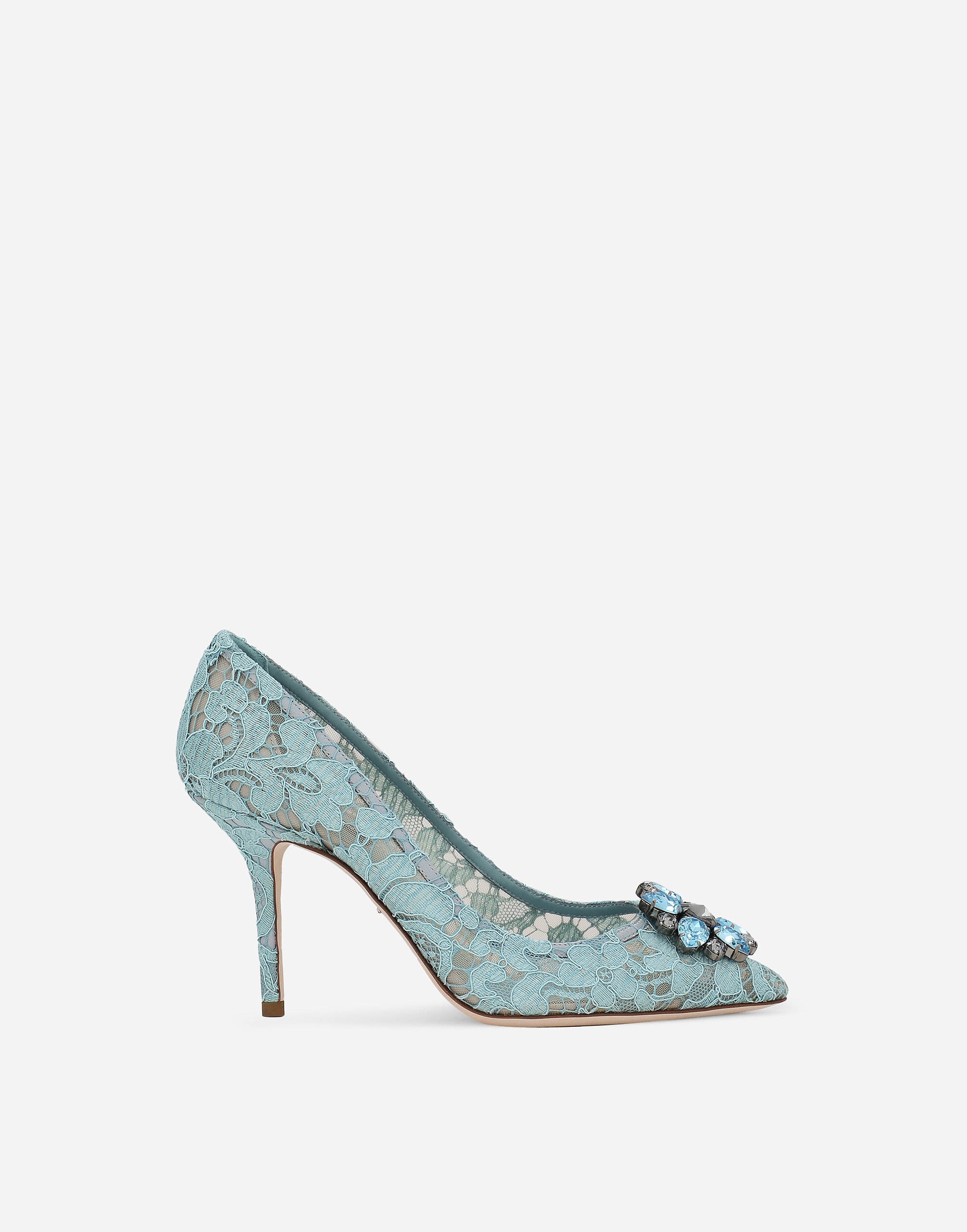 Lace rainbow pumps with brooch detailing in Azure