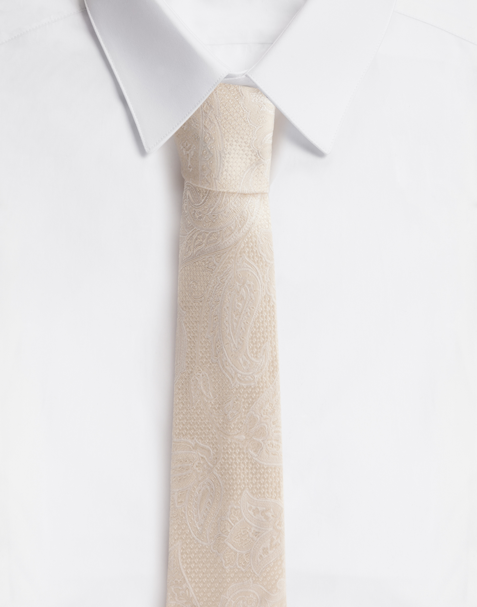 Tie-print silk jacquard blade tie (6 cm) in Cream