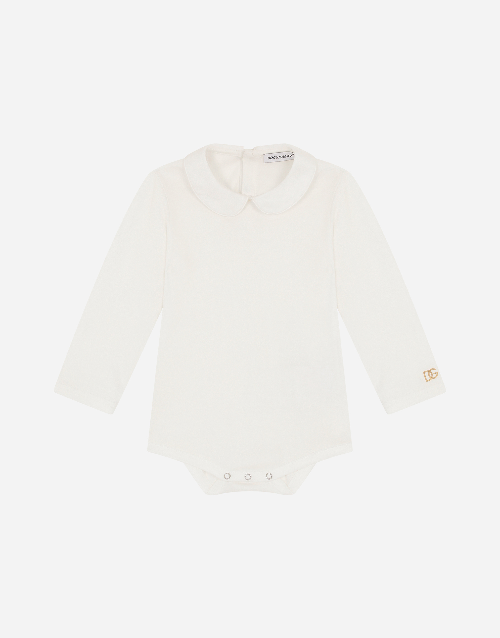 Jersey and poplin babygrow with DG embroidery in White