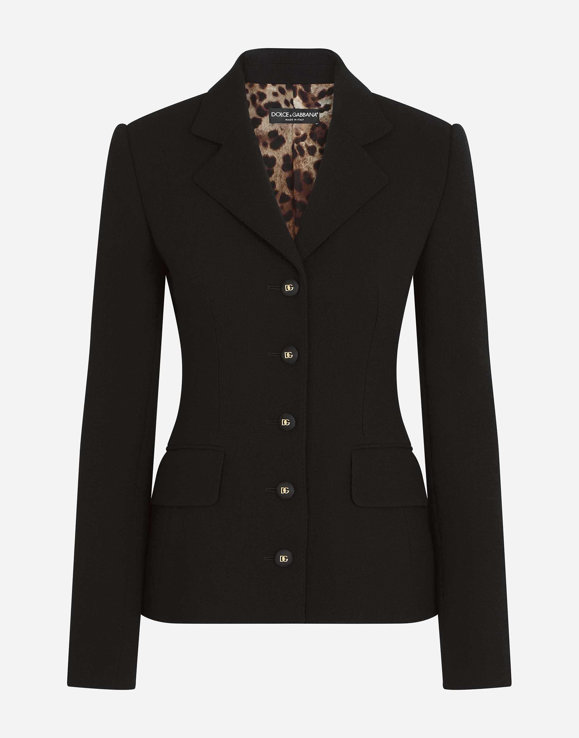 Single-breasted wool crepe Dolce jacket with DG buttons in Black