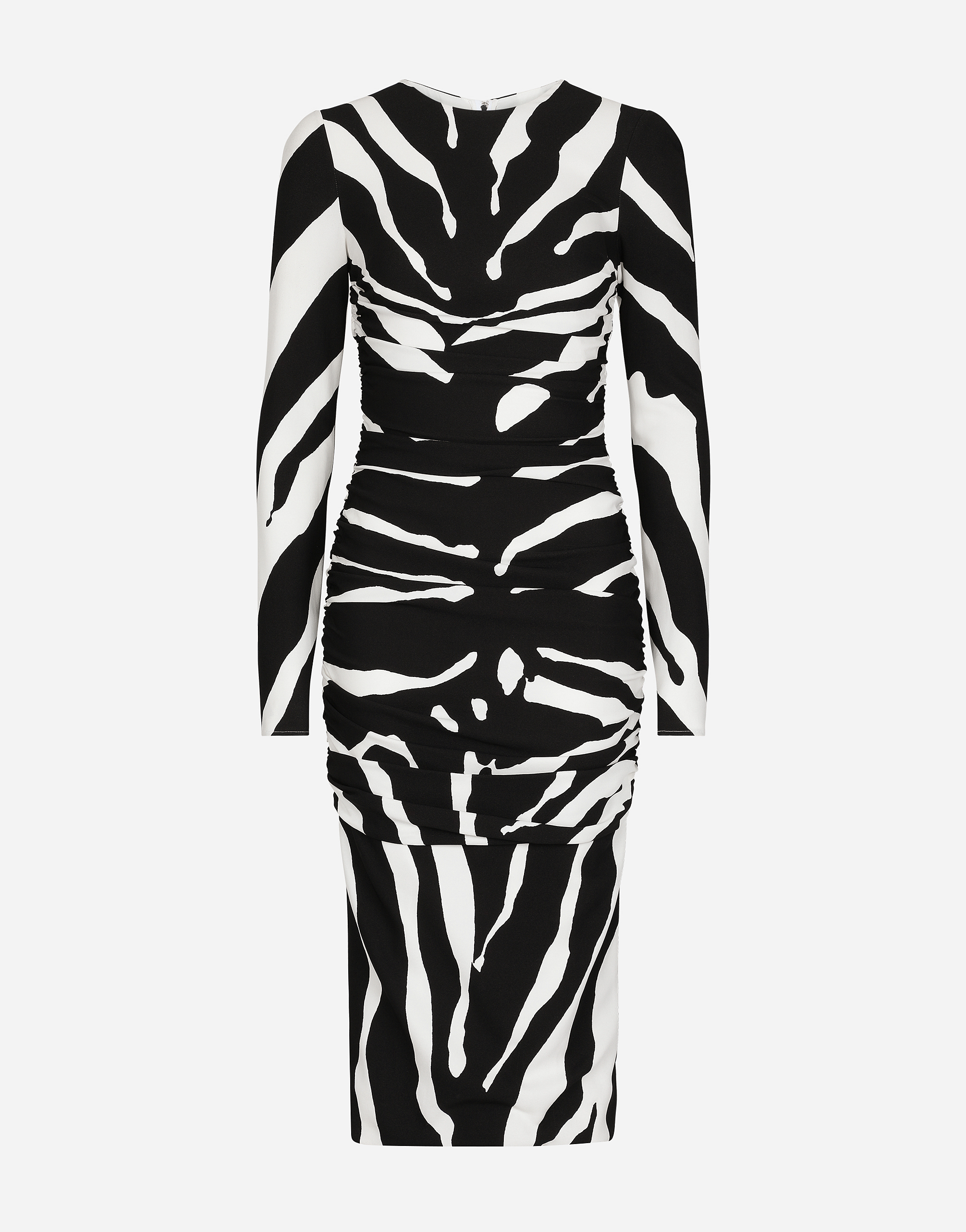 Zebra-print cady midi dress with draping in Multicolor
