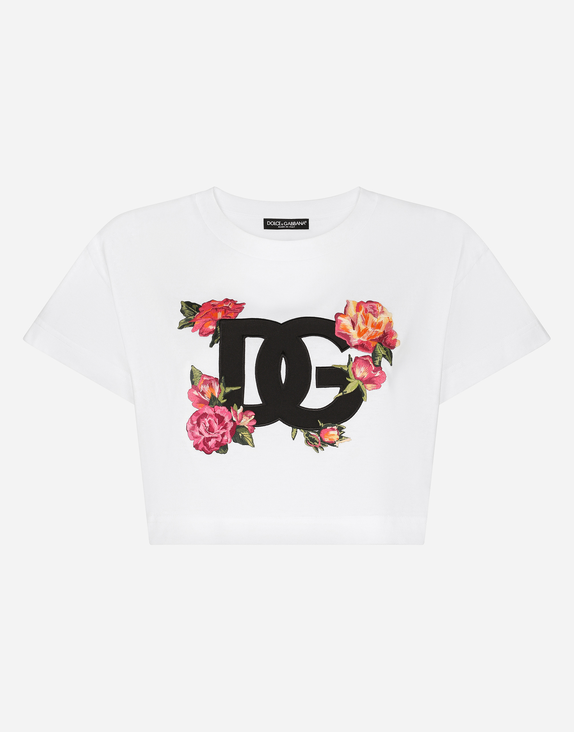 Cropped jersey T-shirt with DG logo patch in White