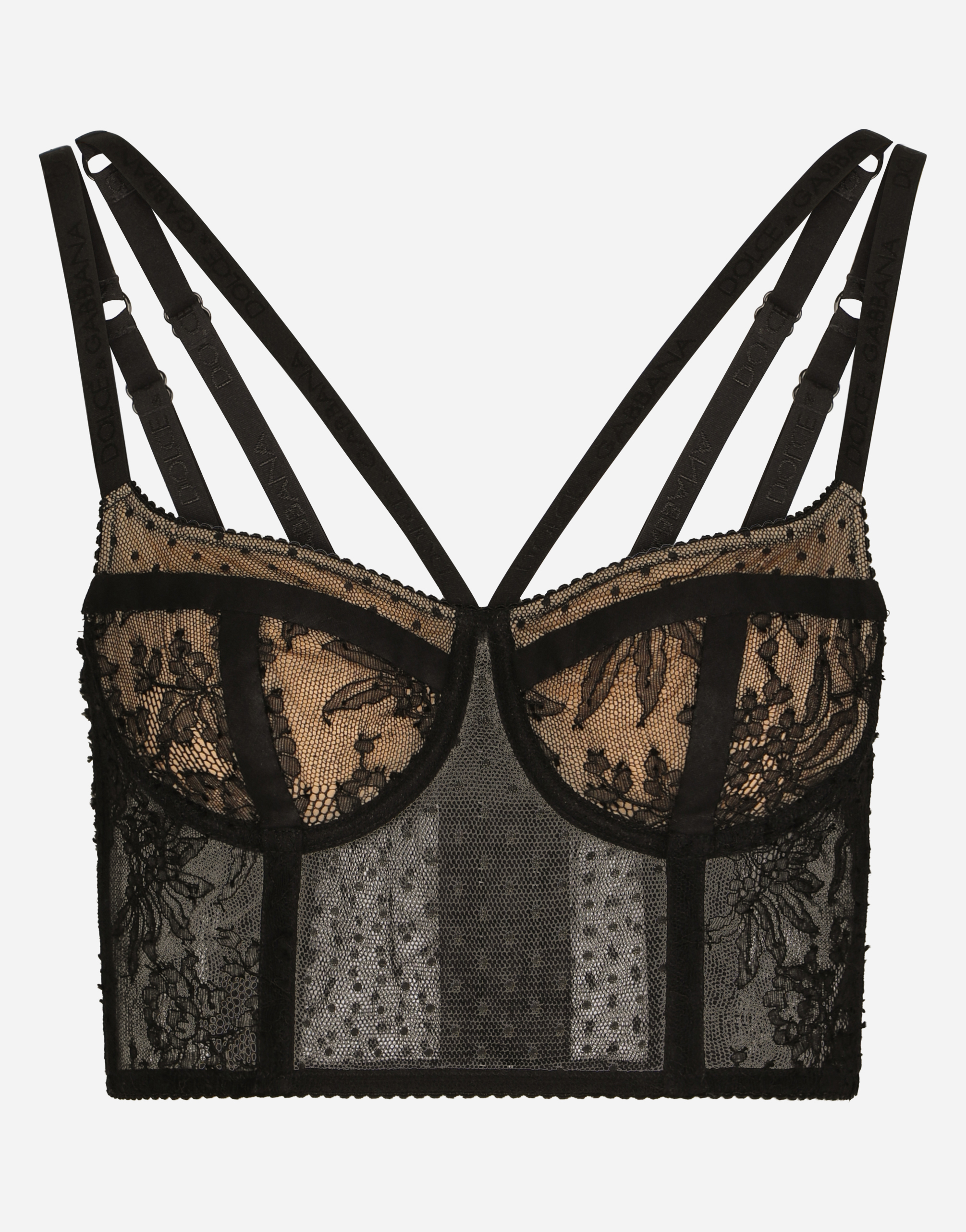 Lace lingerie bustier with straps in Black