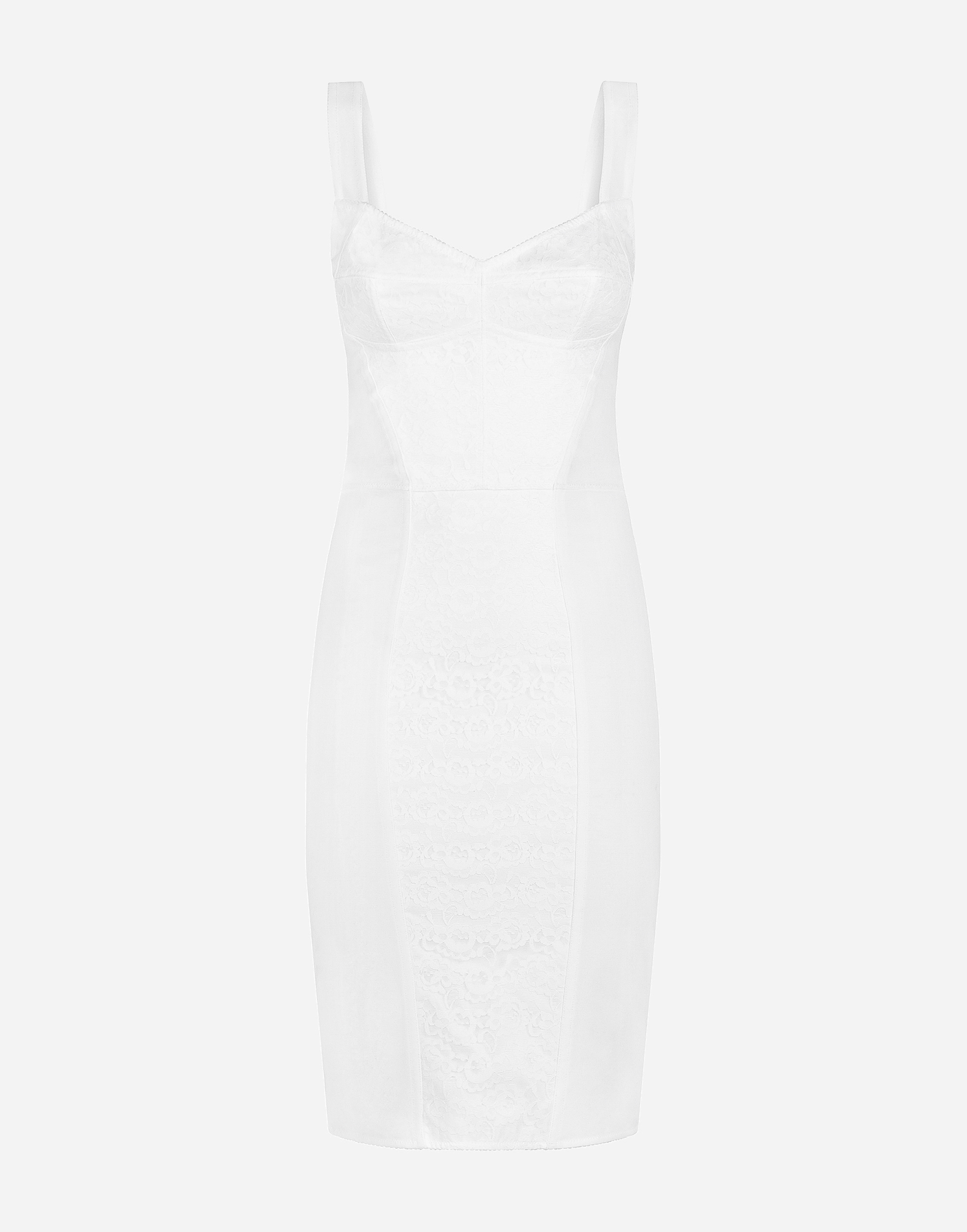 Corset-style midi dress in powernet and lace in White