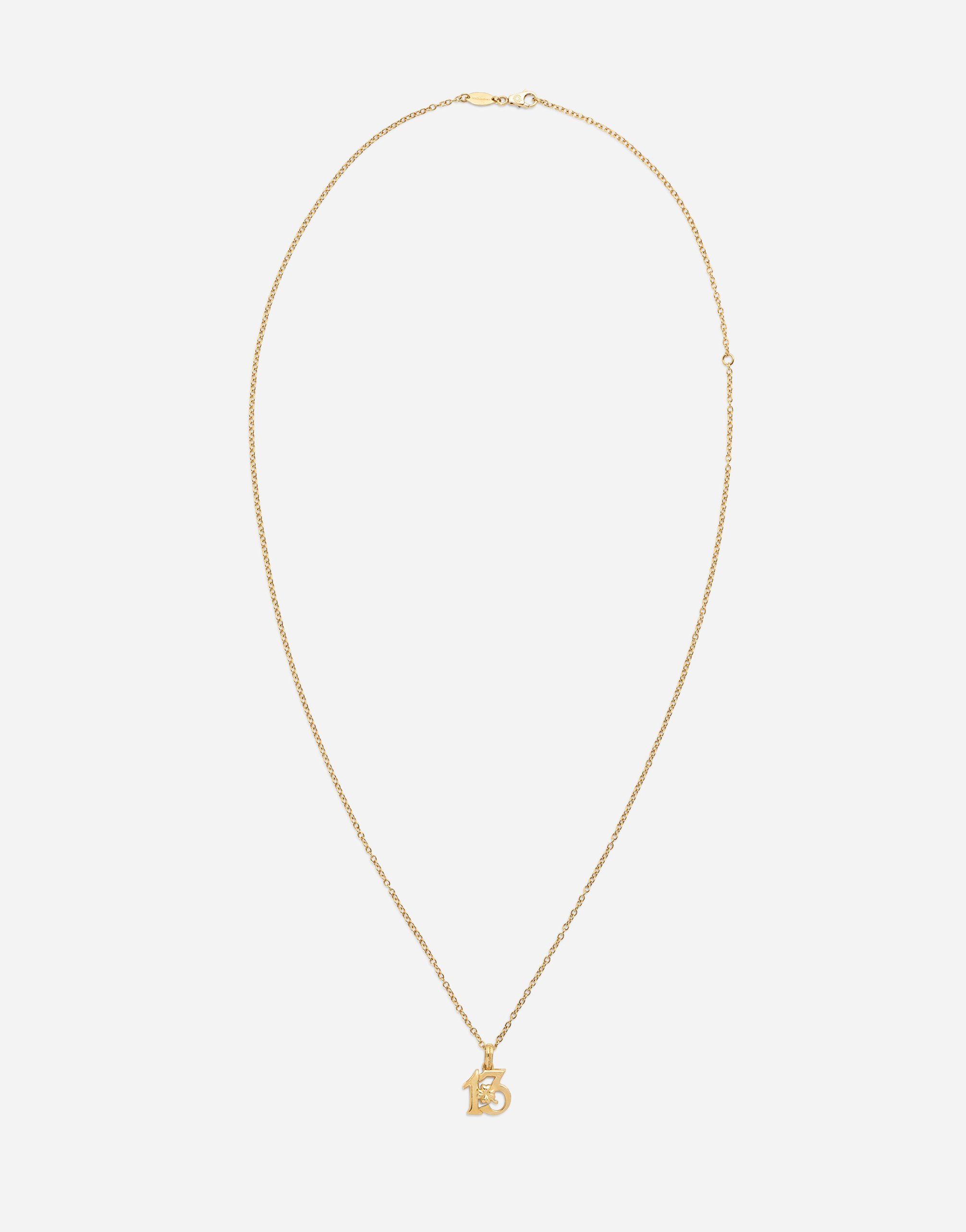 Good luck number 13 pendant on yellow gold chain in Gold