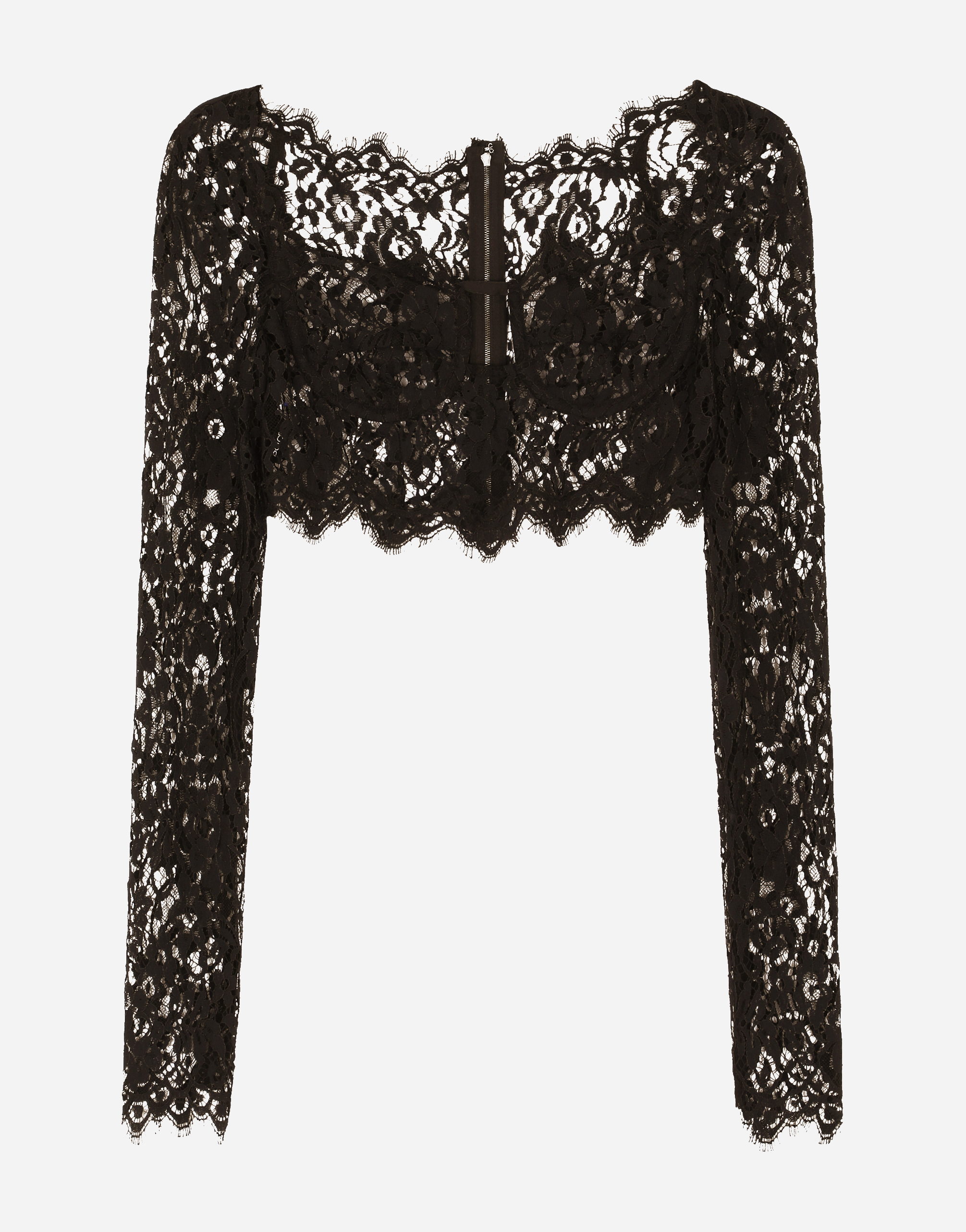 Long-sleeved lace corset top in Black