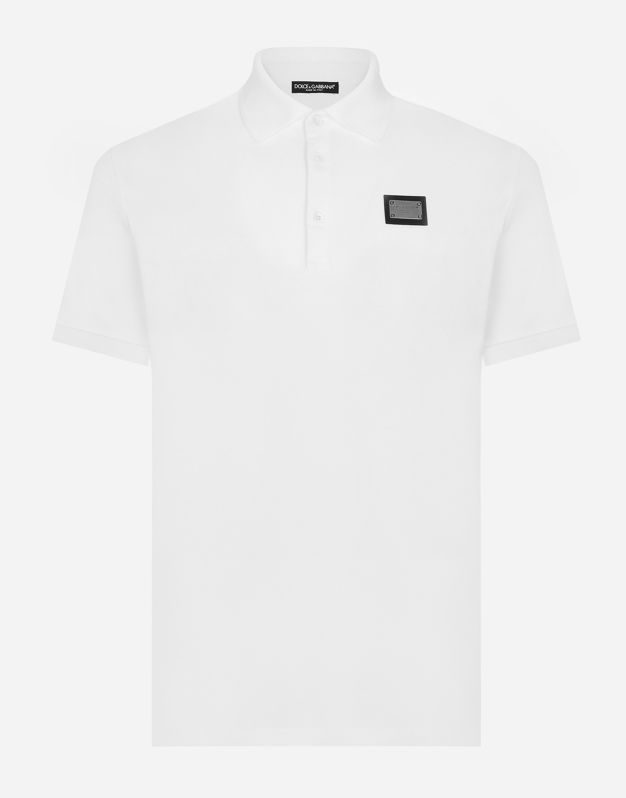 Cotton piqué polo-shirt with branded tag in White