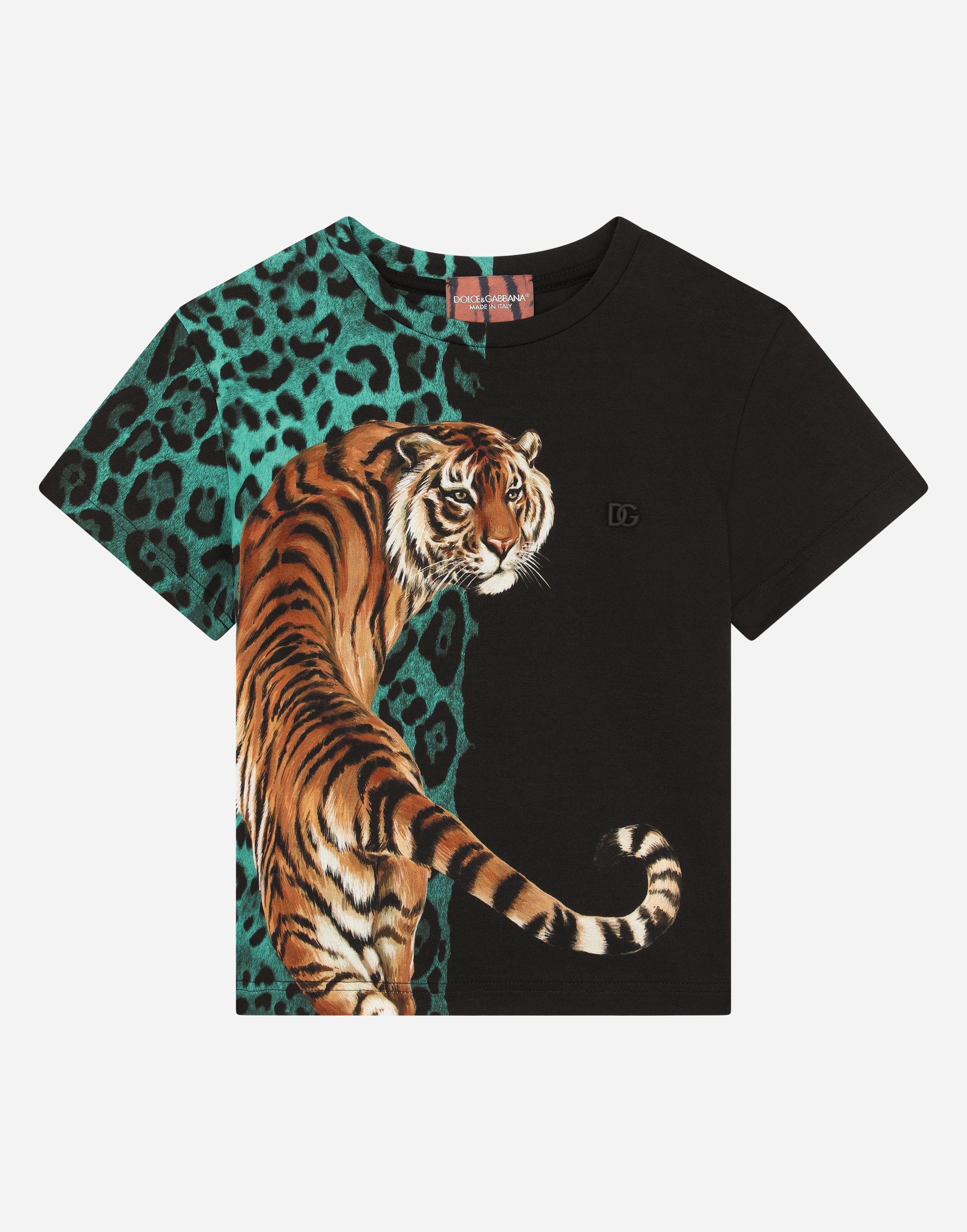 Jersey T-shirt with tiger print in Multicolor
