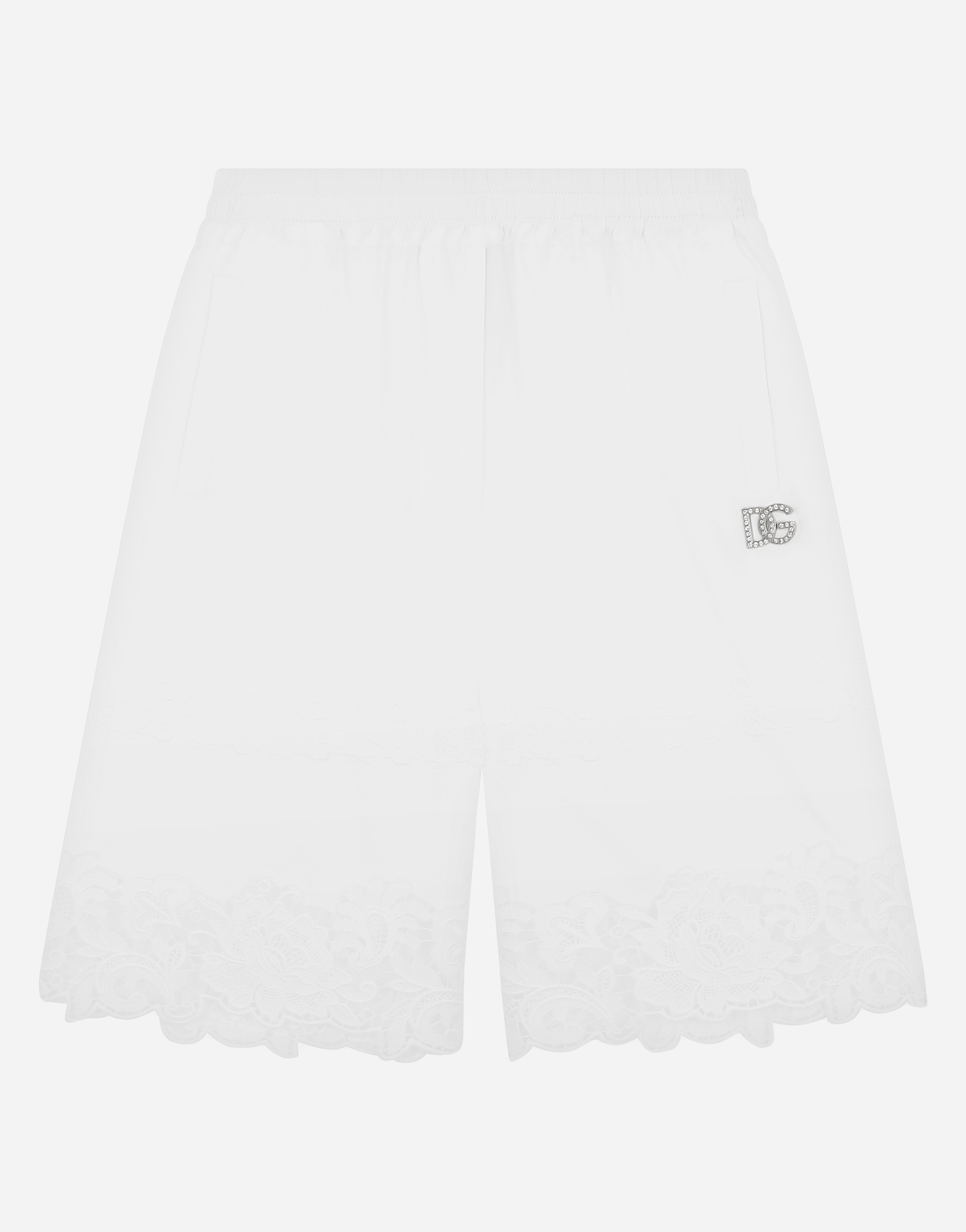 Poplin pants with lace inserts in White