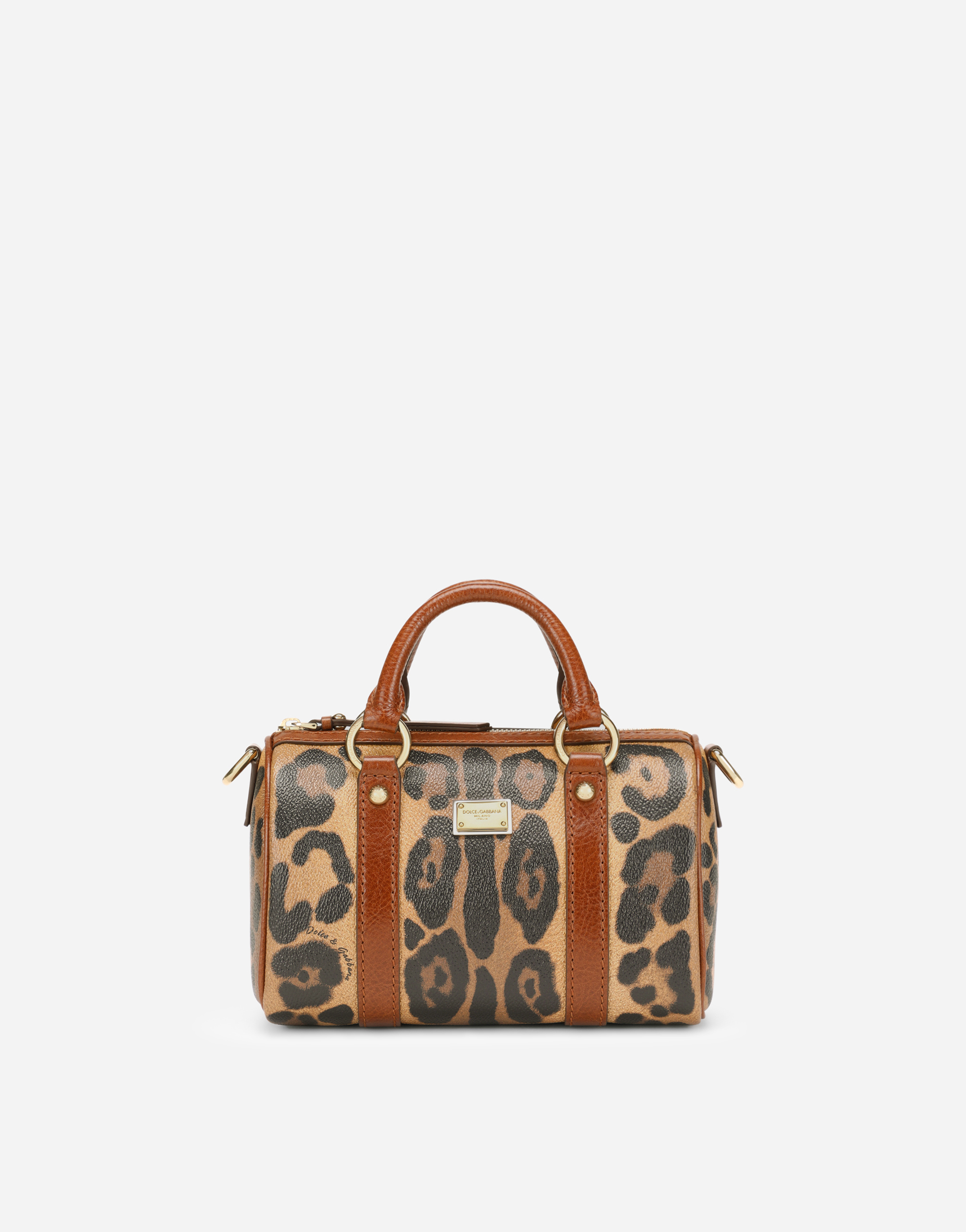 Small box satchel in leopard-print Crespo with branded plate in Multicolor