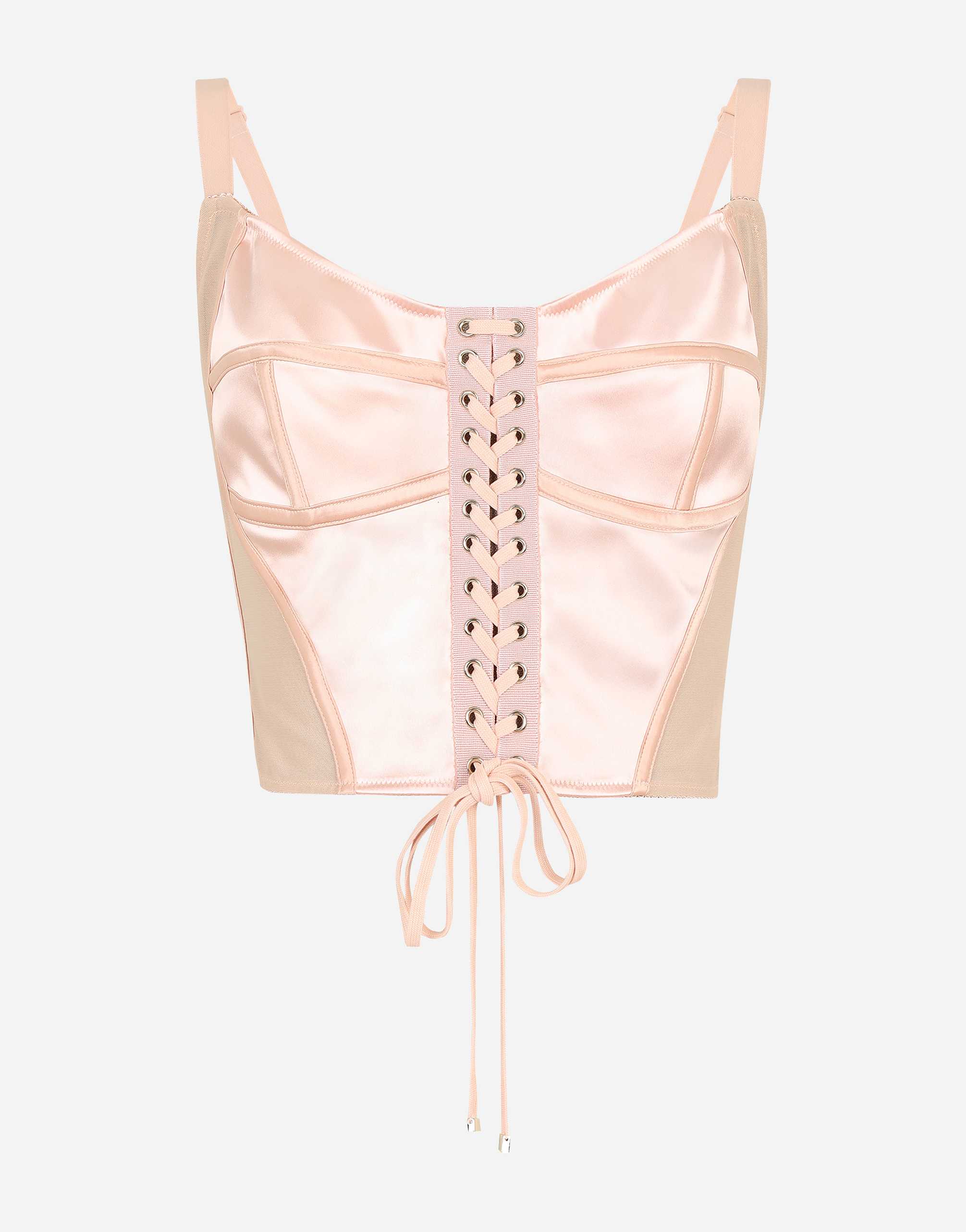 Satin corset with laces and eyelets in Pink