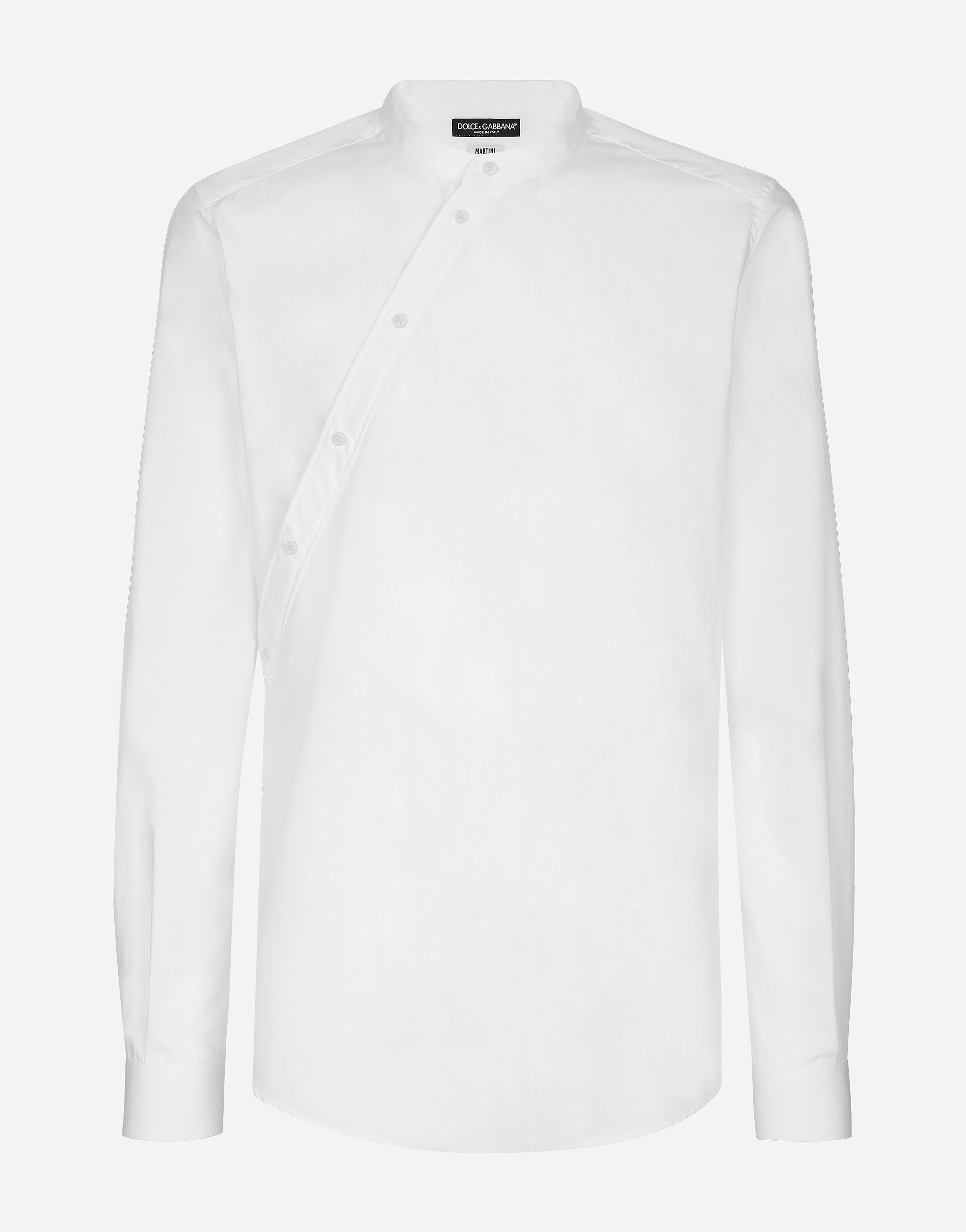 Cotton Mandarin-collar Martini-fit shirt in White