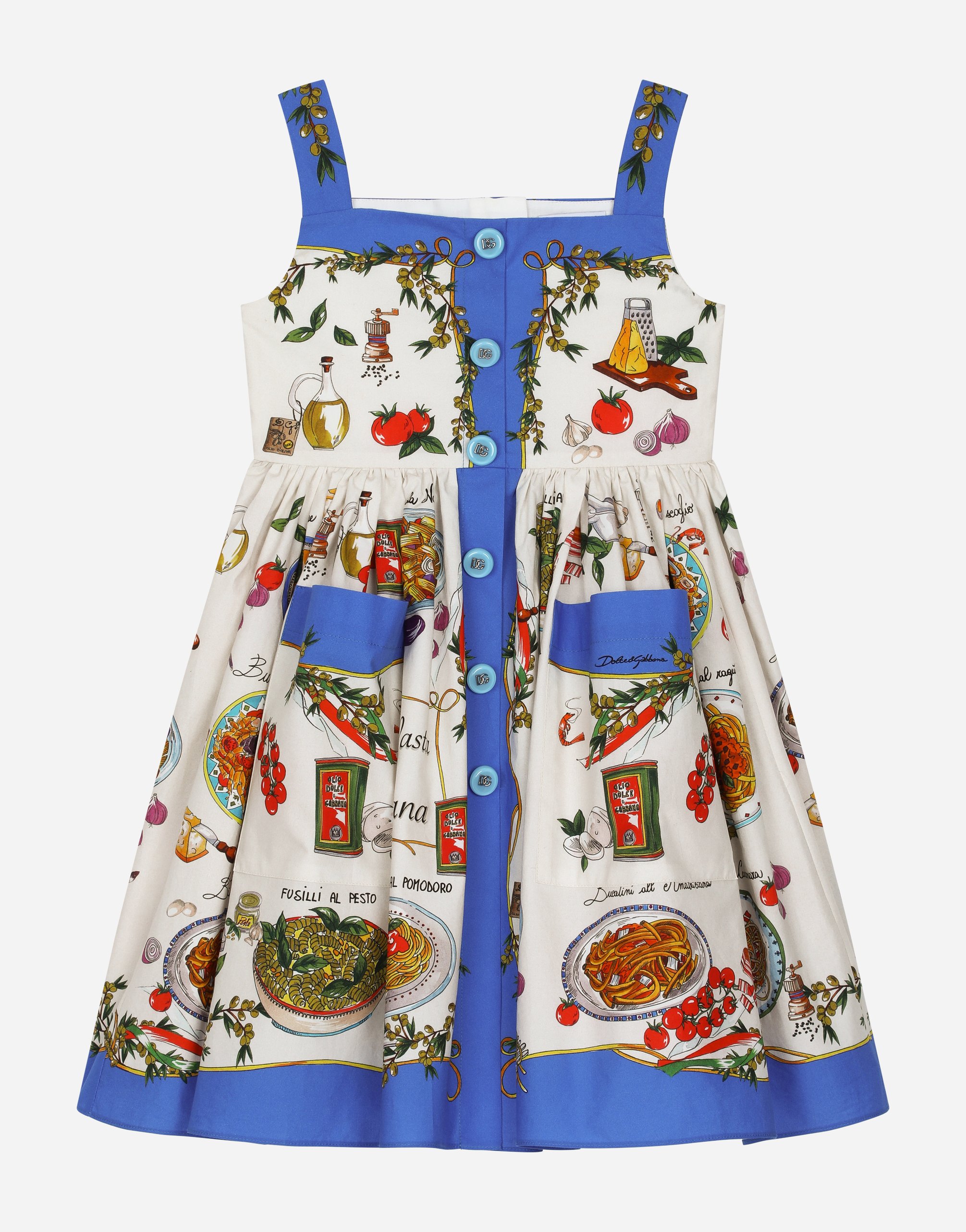 Pasta-print poplin midi dress in Multicolor