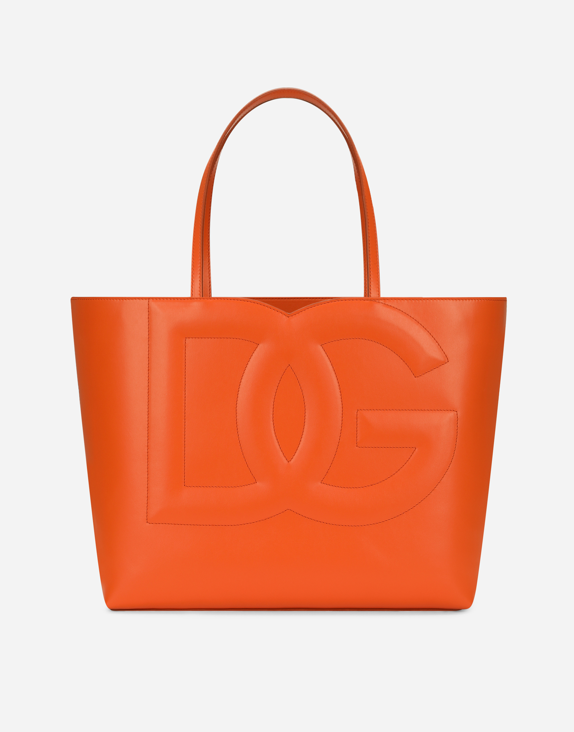 Medium calfskin shopper with logo in Orange