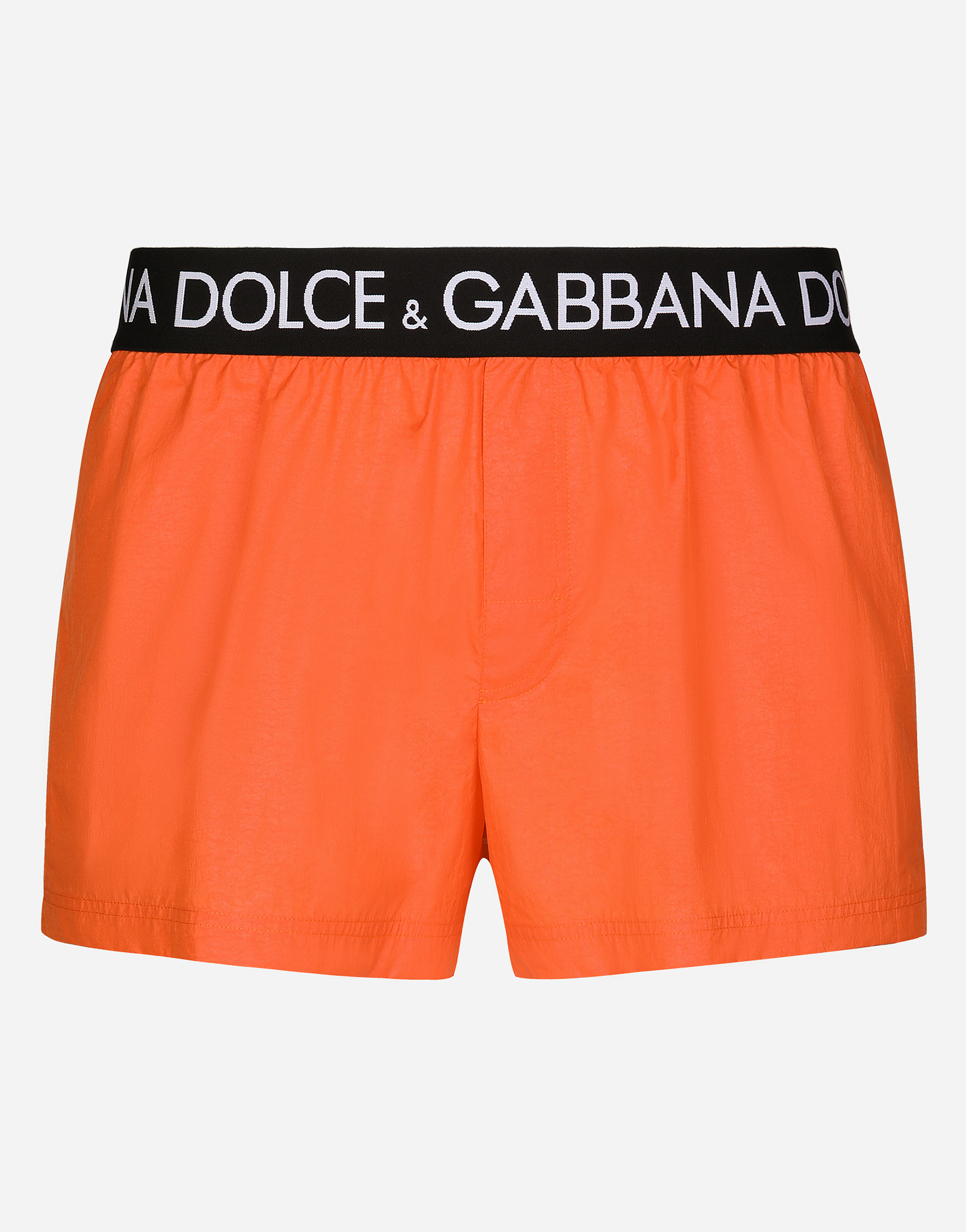 Short swim trunks with branded stretch waistband in Orange