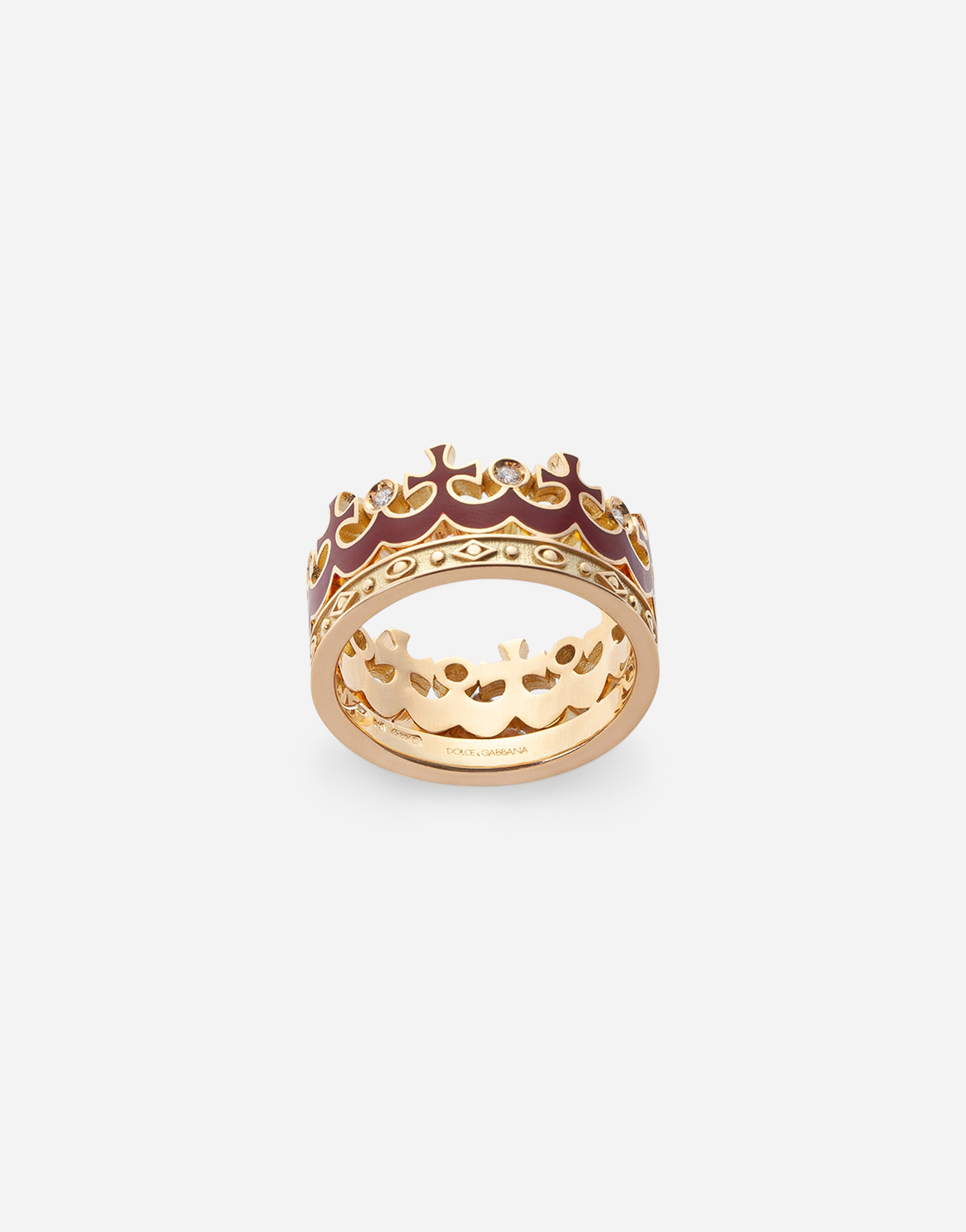 Crown yellow gold ring with burgundy enamel crown and diamonds in Gold