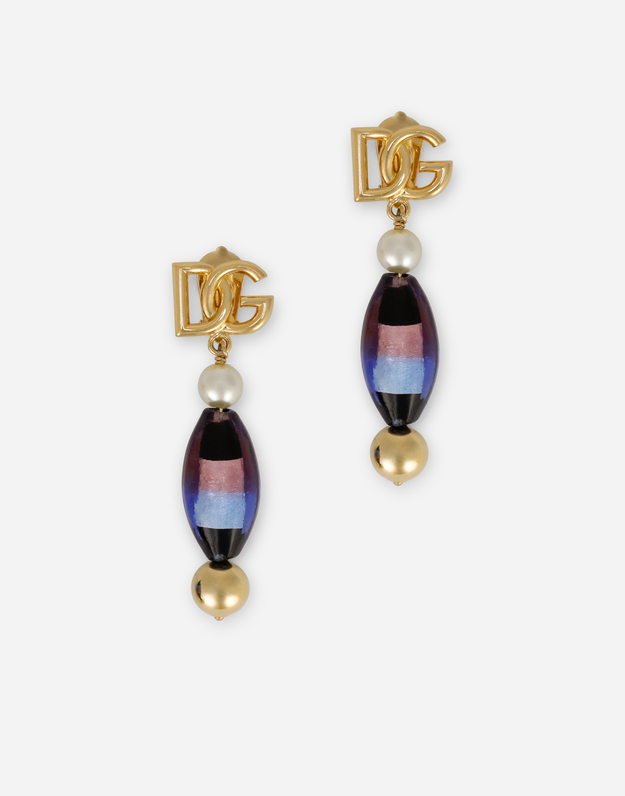 Drop earrings with murrine and DG logo in Gold