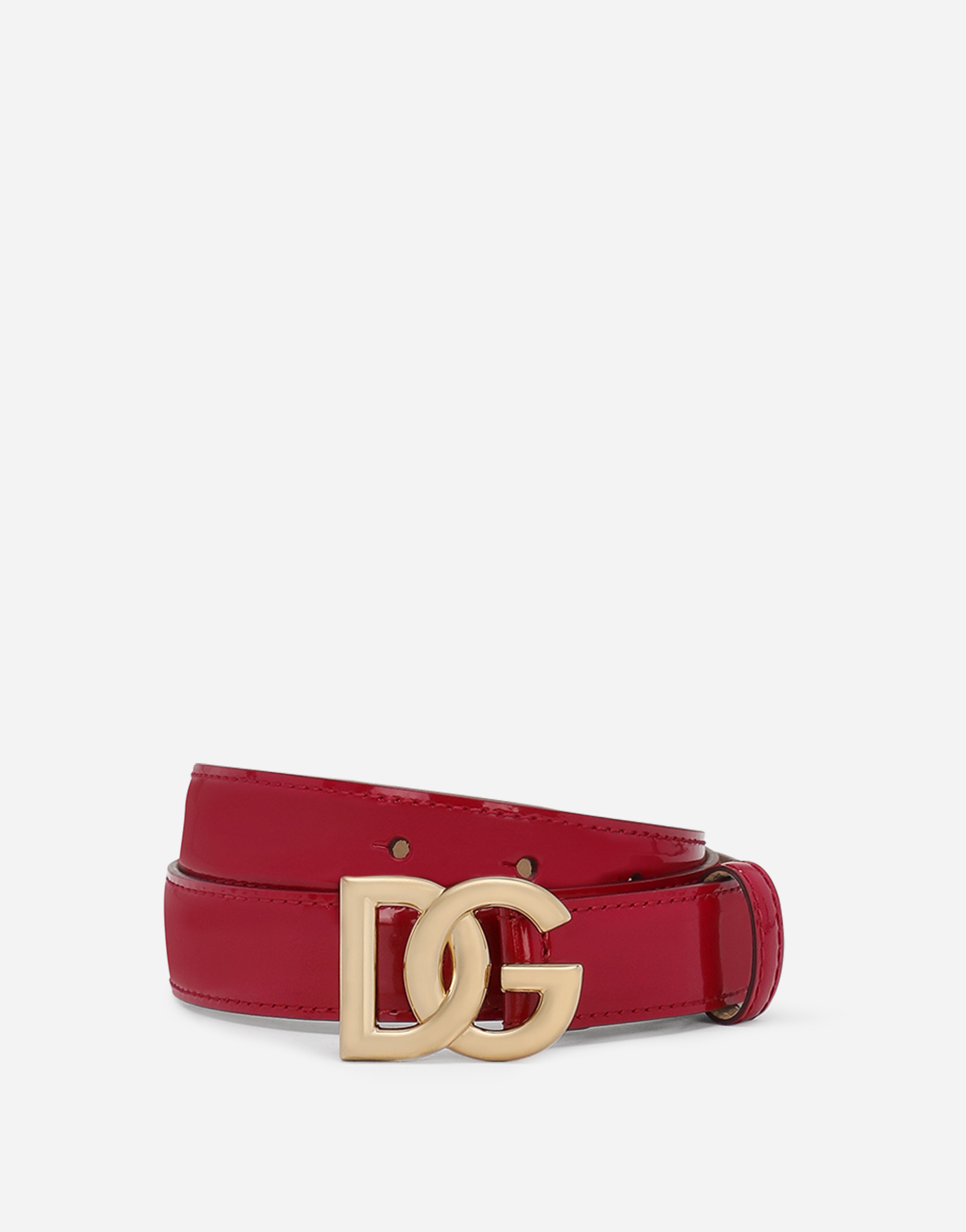 Polished calfskin belt with DG logo in Fuchsia