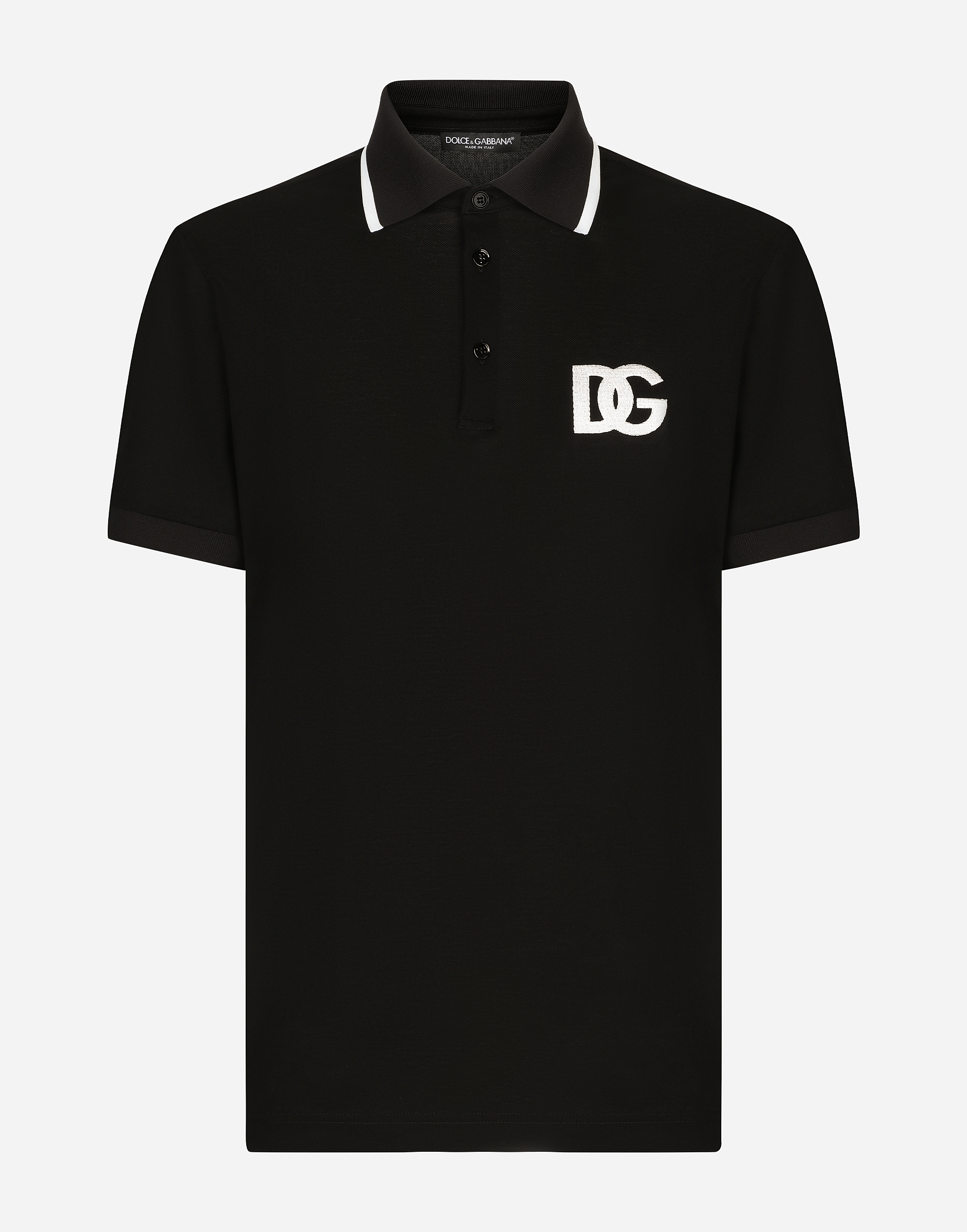 Cotton piqué polo-shirt with DG embroidery in Black