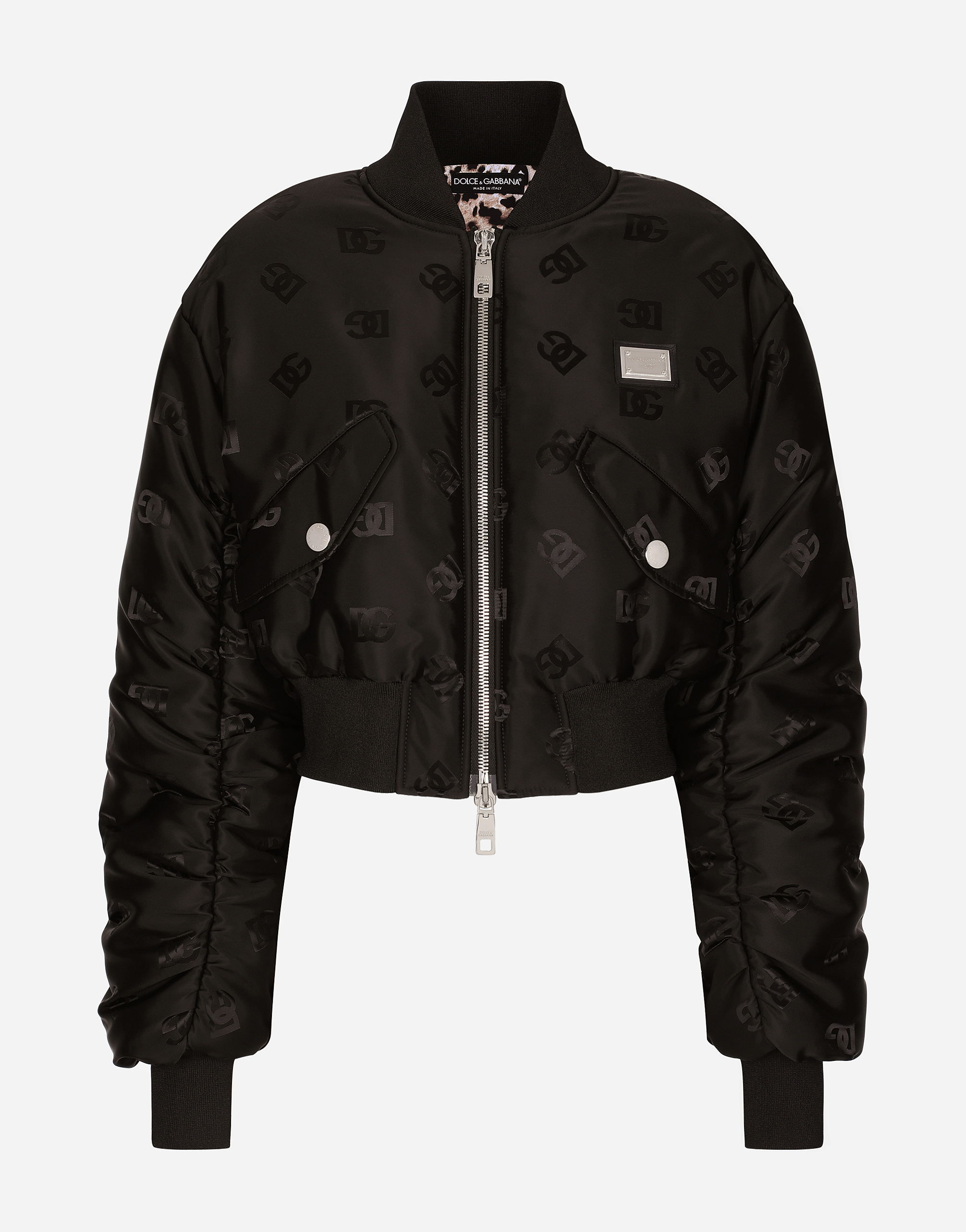 Technical jacquard bomber jacket with DG logo in Black