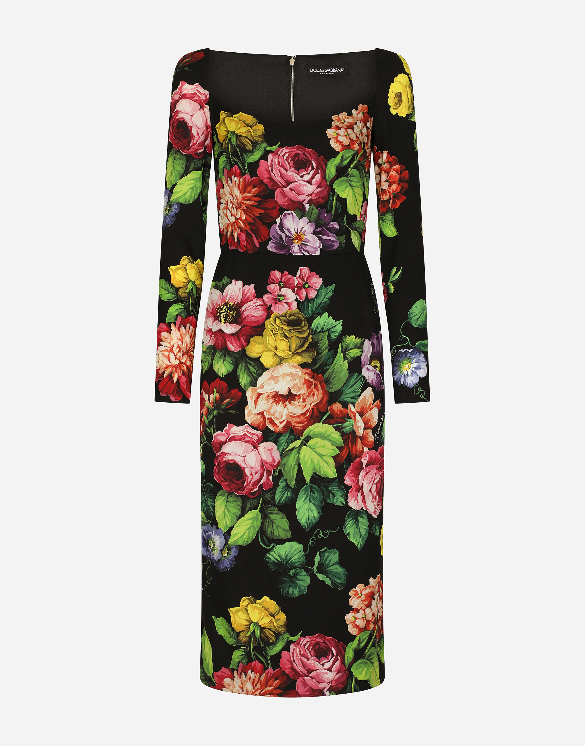 Charmeuse midi dress with cretonne floral print in Multicolor