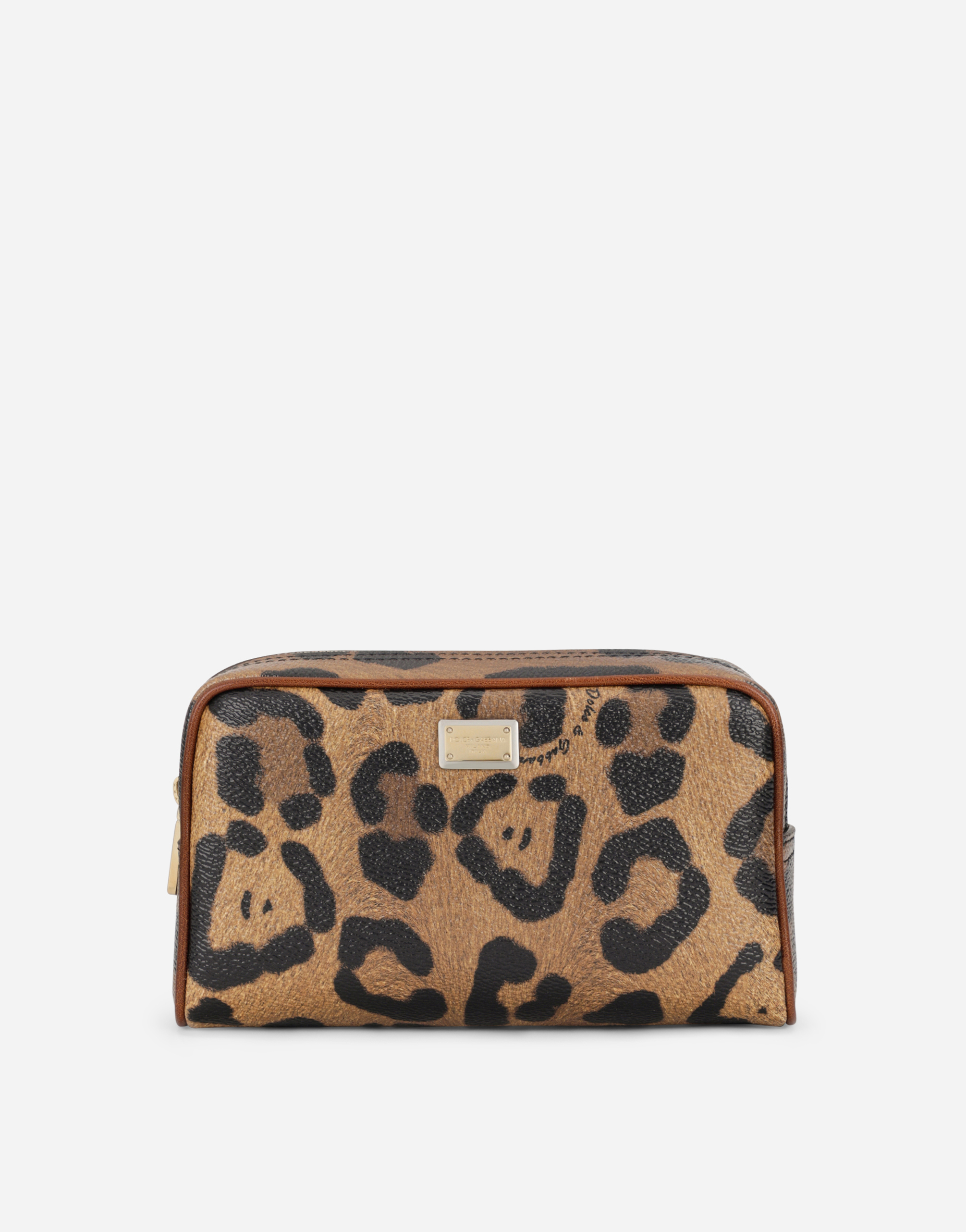 Leopard-print Crespo toiletry bag with branded plate in Multicolor