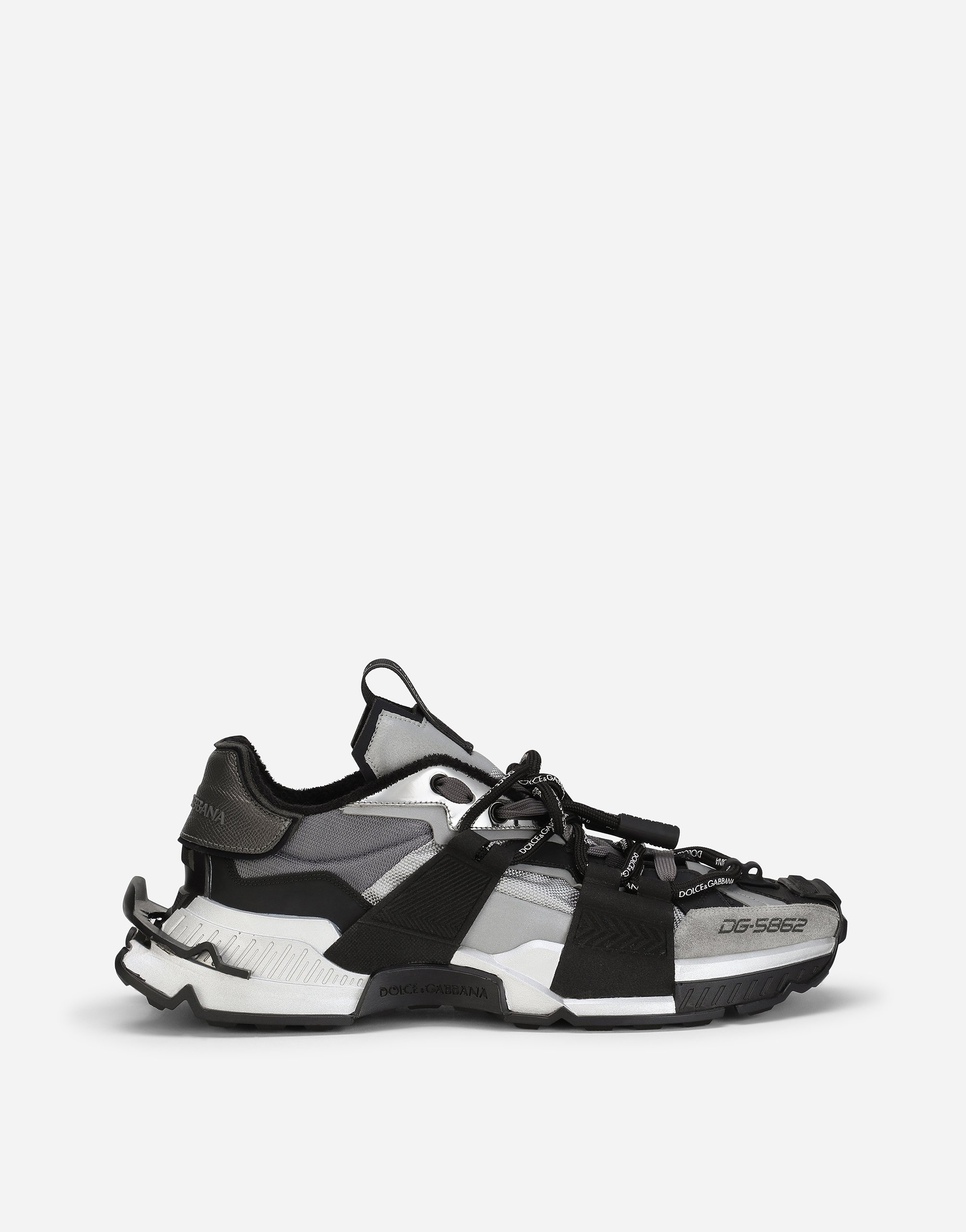 Mixed-materials Space sneakers in Black/Silver for Men | Dolce&Gabbana®