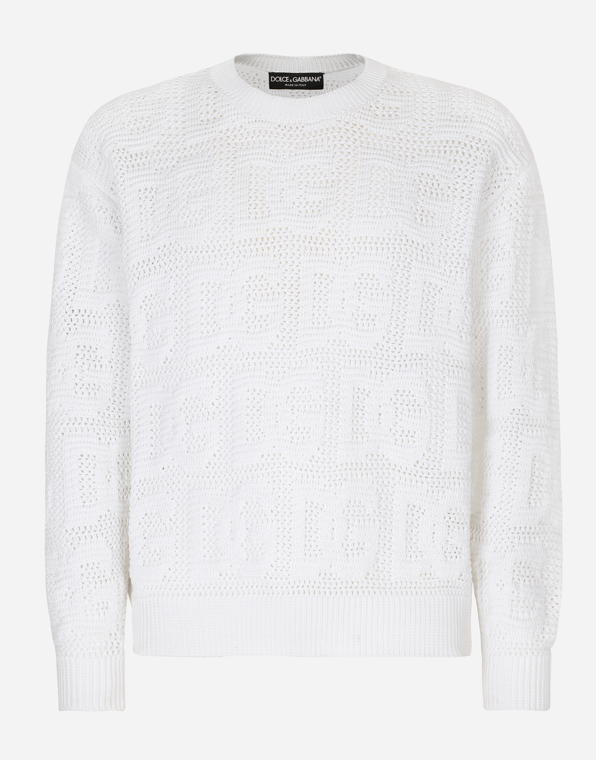 Cotton jacquard sweater with all-over jacquard DG in White