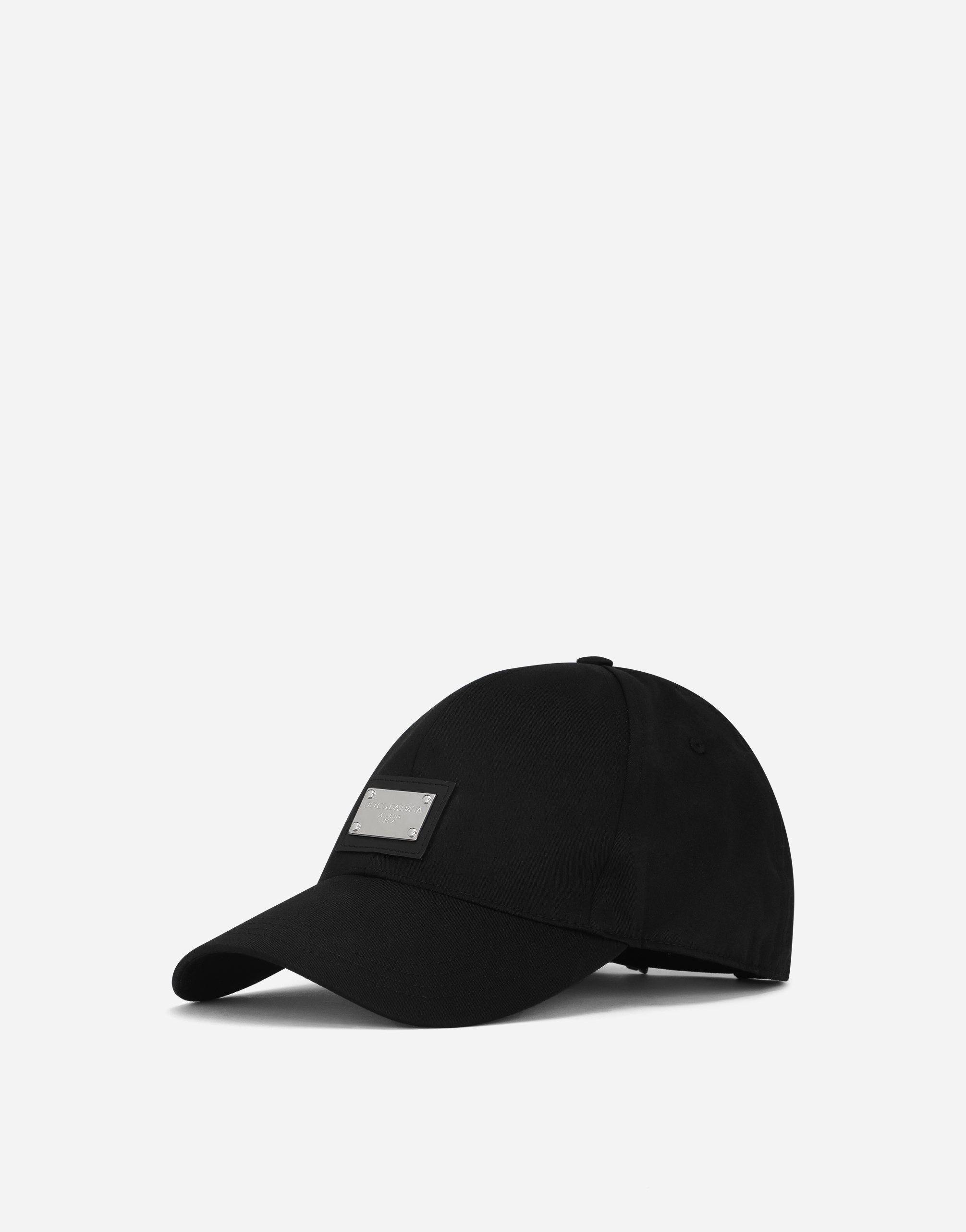 Cotton baseball cap with logo tag in Black