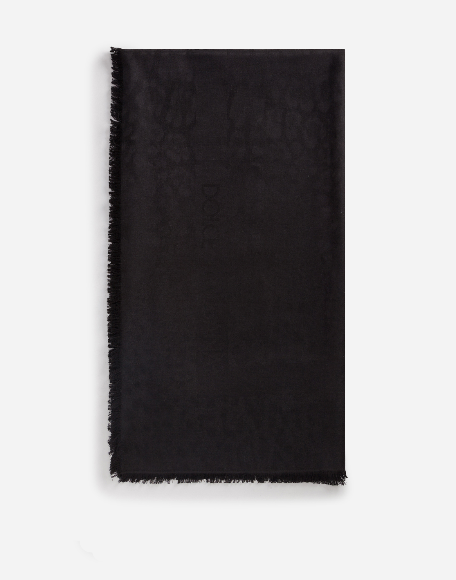 Foulard in wool and leopard print silk jacquard: 140 x 140cm- 55 x 55 inches in Black
