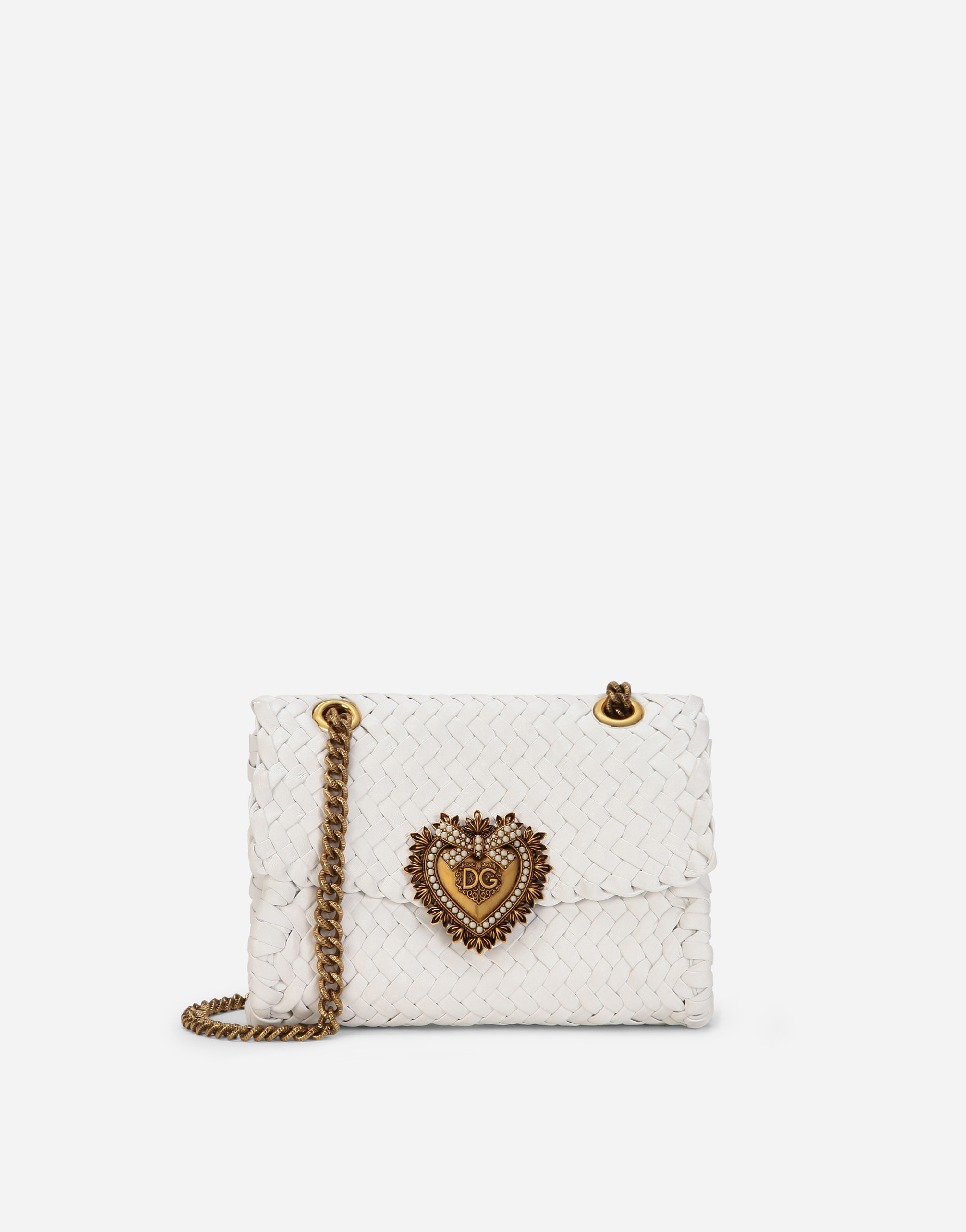 Small Devotion shoulder bag in woven nappa leather in White