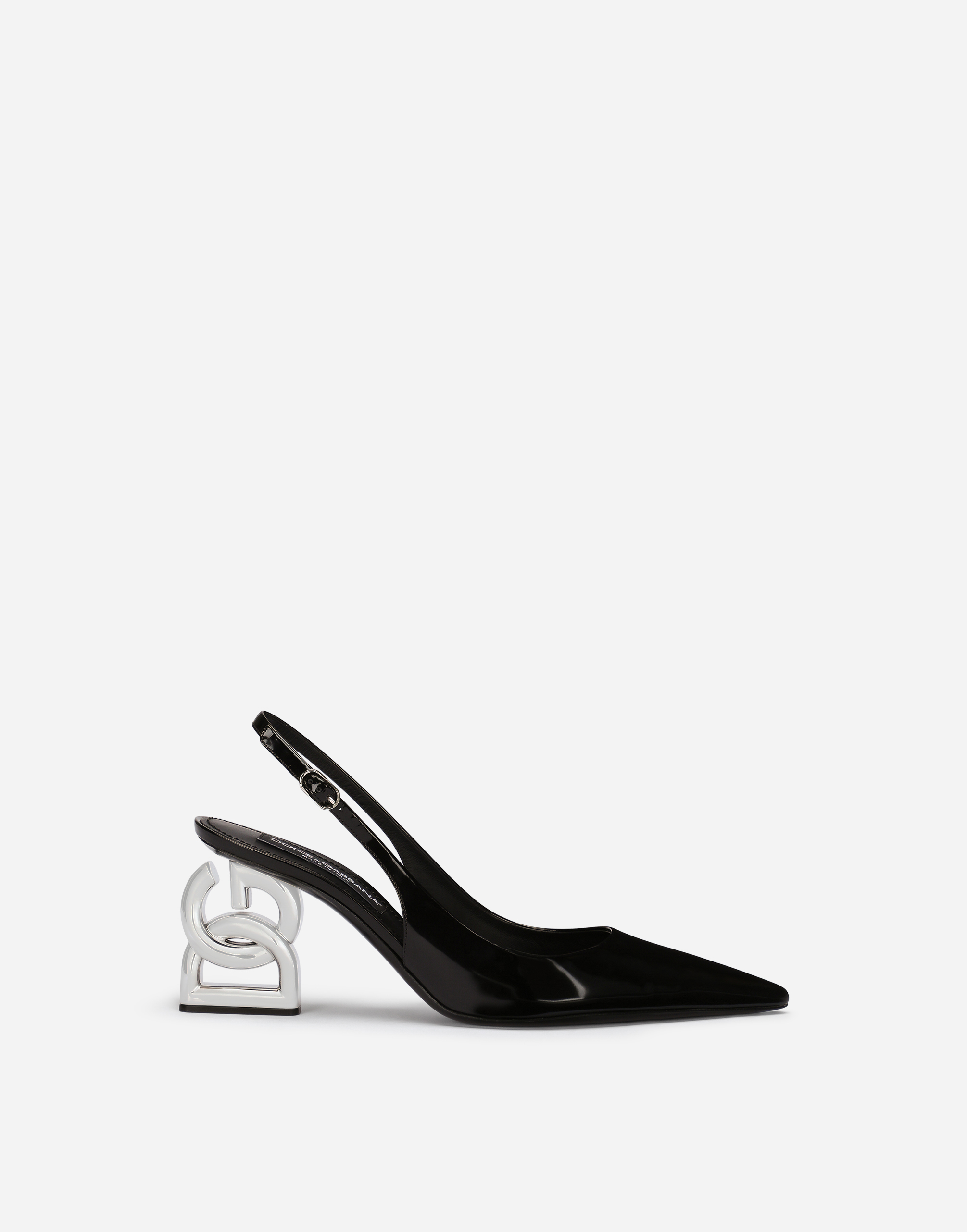 Polished calfskin slingbacks with 3.5 heel in Black