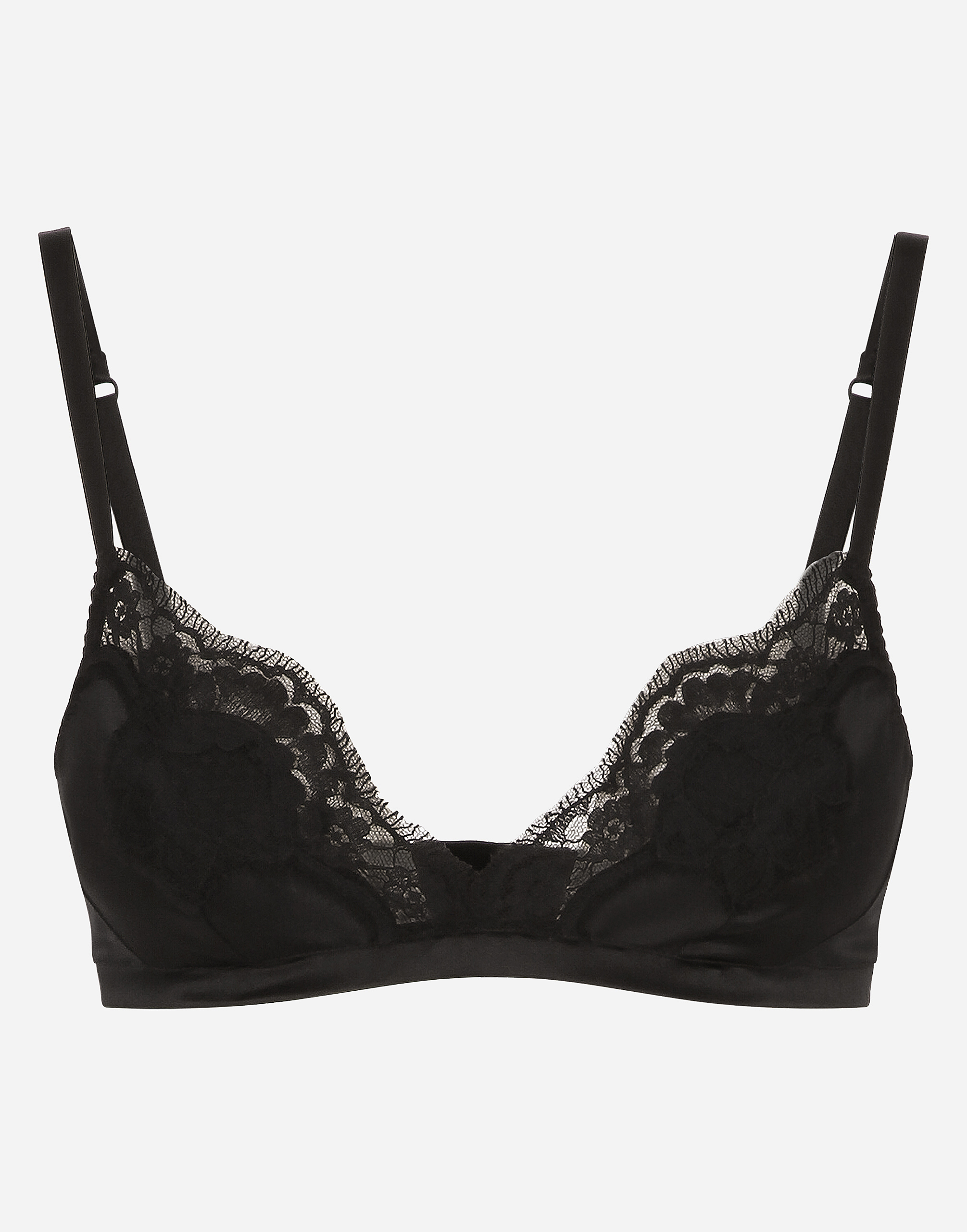 Soft-cup satin bra with lace detailing in Black