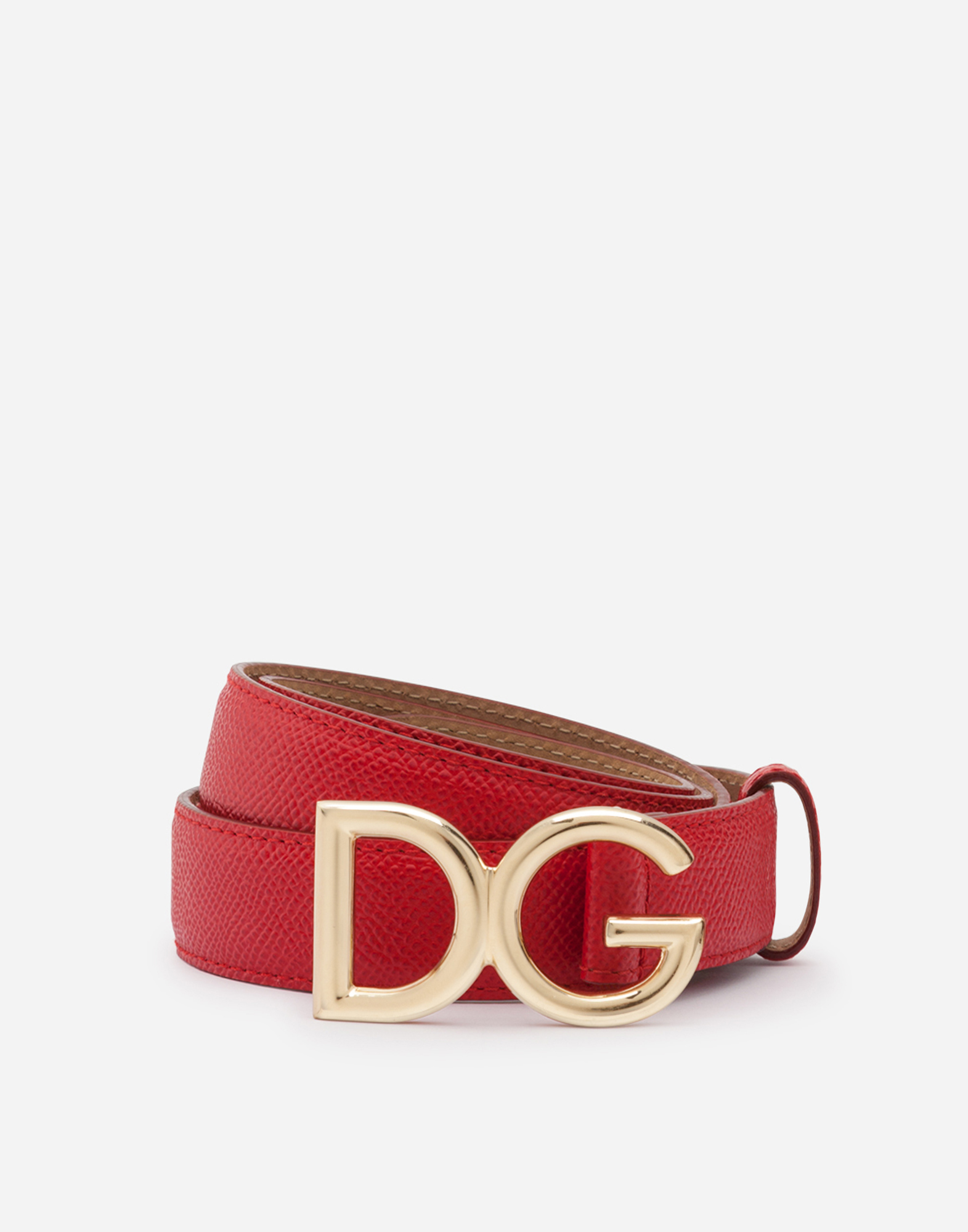Dauphine calfskin belt with logo in Red