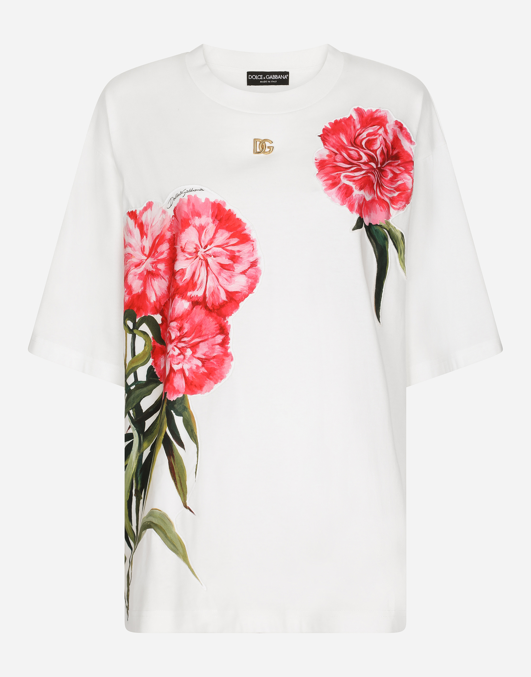 Jersey T-shirt with carnation patch in White