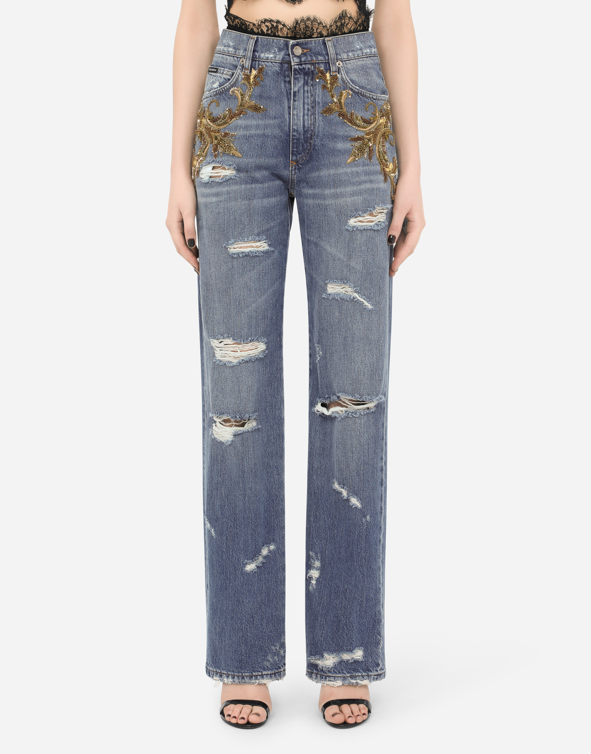 Flared jeans with French wire embellishment in Multicolor