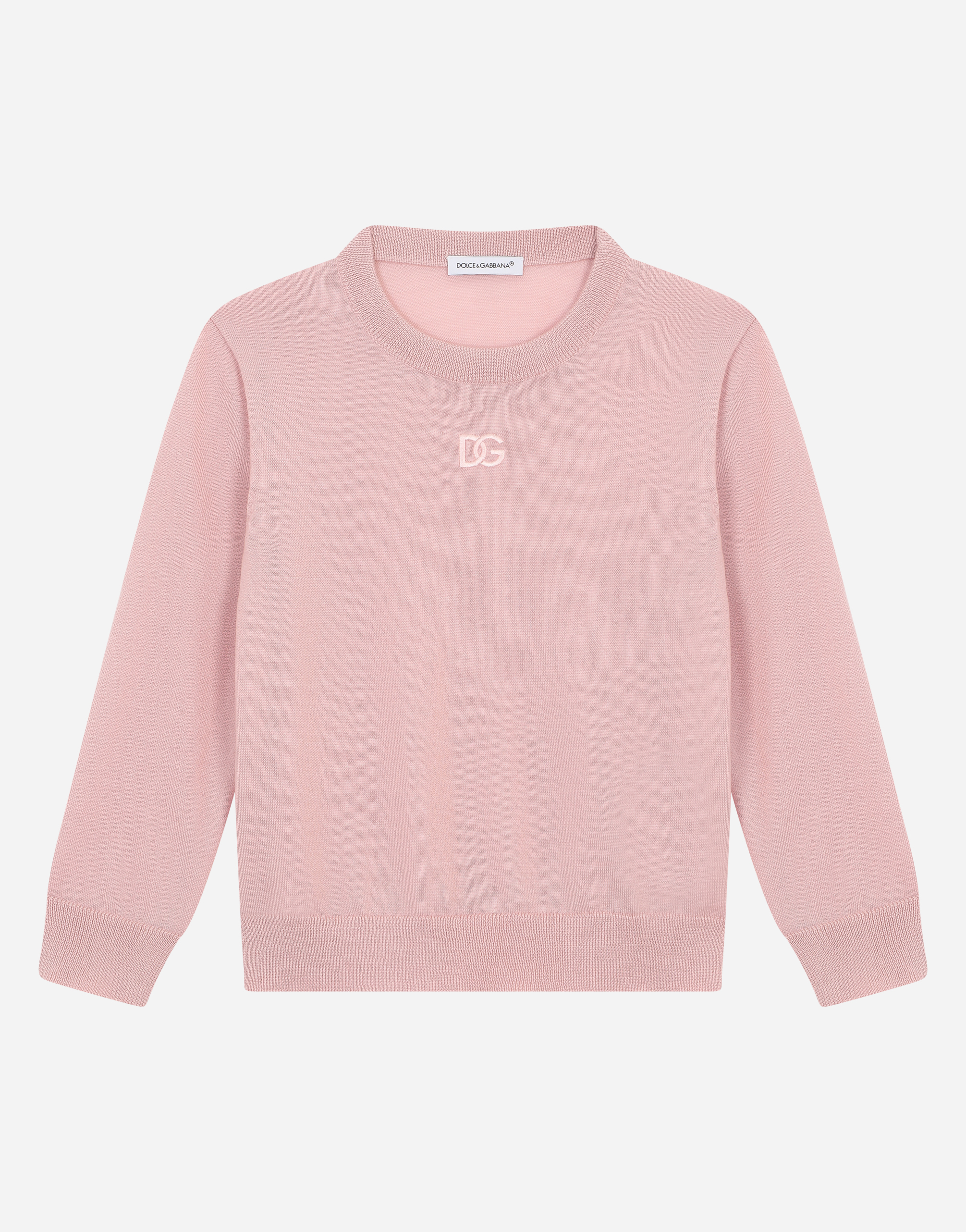 Cashmere round-neck sweater with DG logo embroidery in Pink