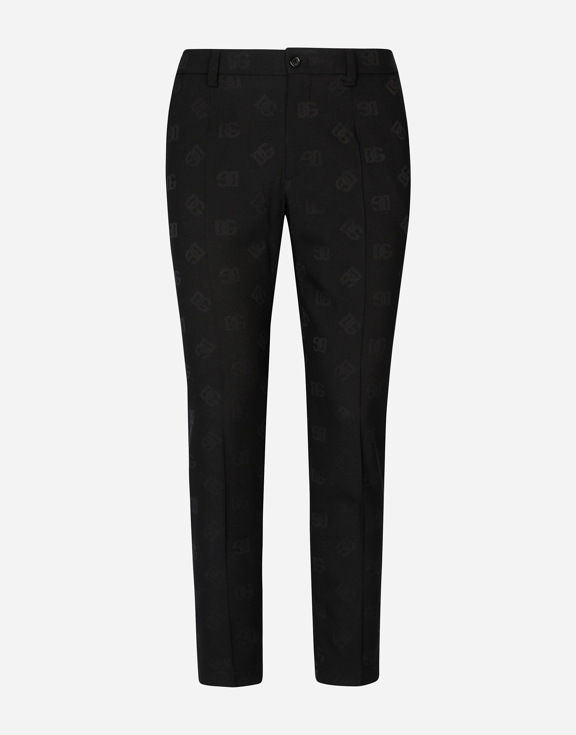 Stretch wool jacquard pants with DG Monogram design in Black