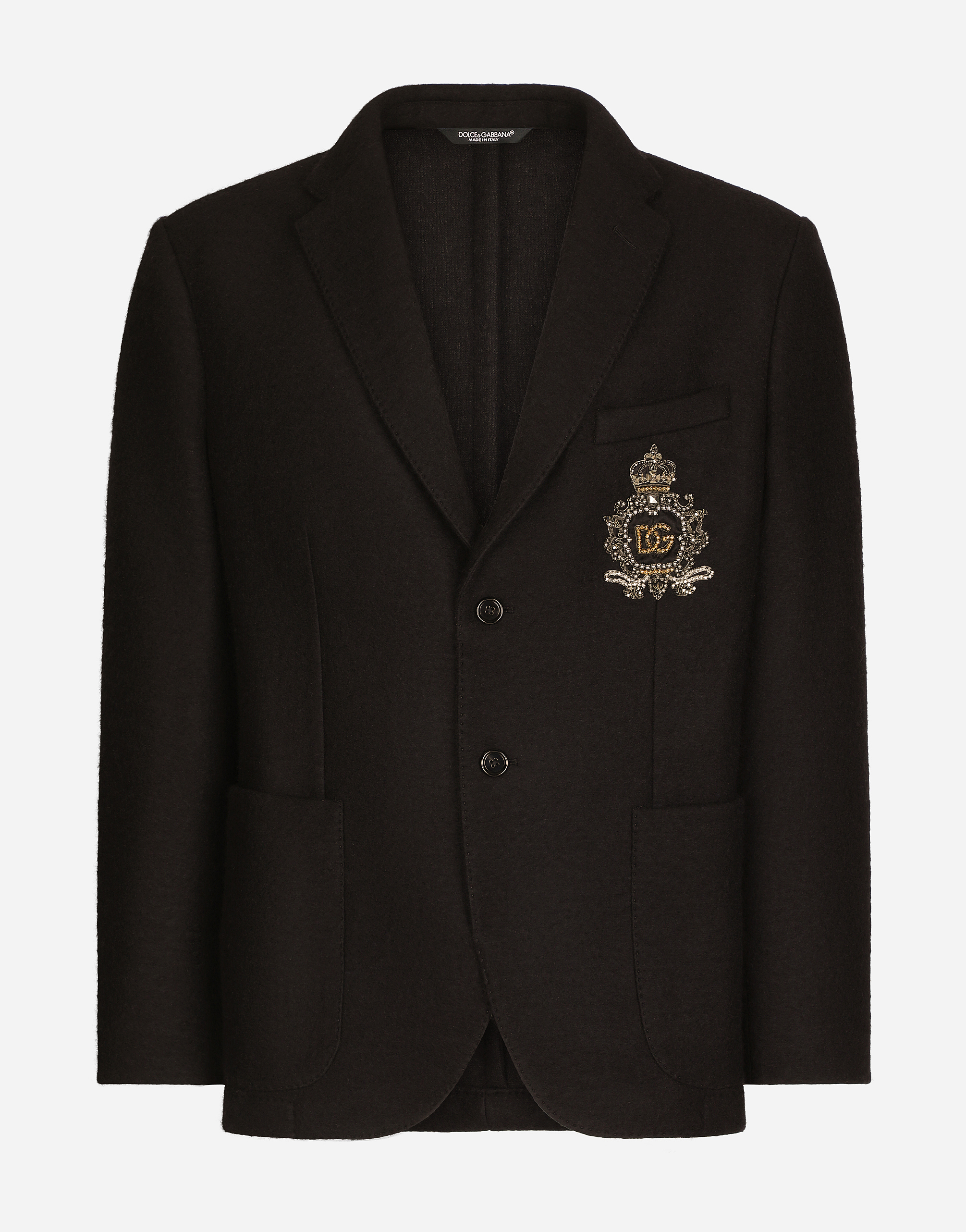 Stretch jersey jacket with heraldic patch in Black
