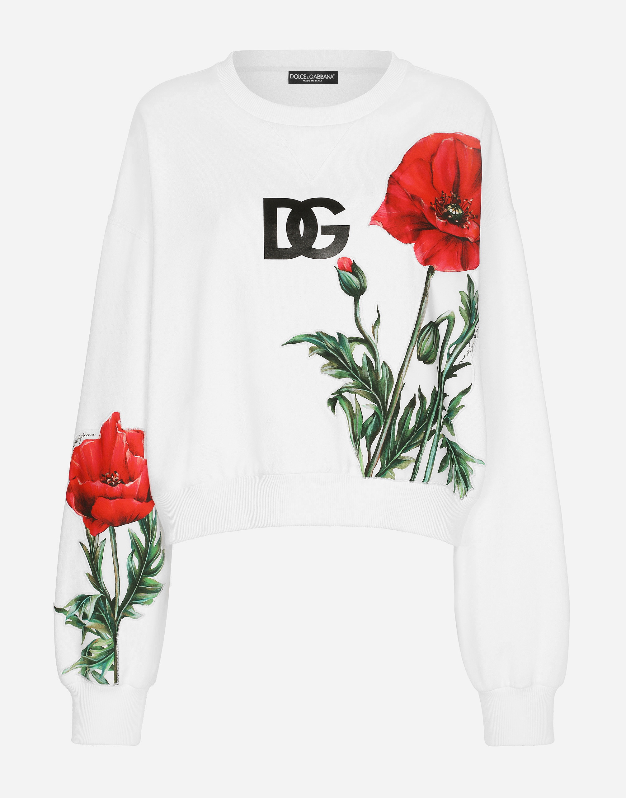 Jersey sweatshirt with poppy patch in White