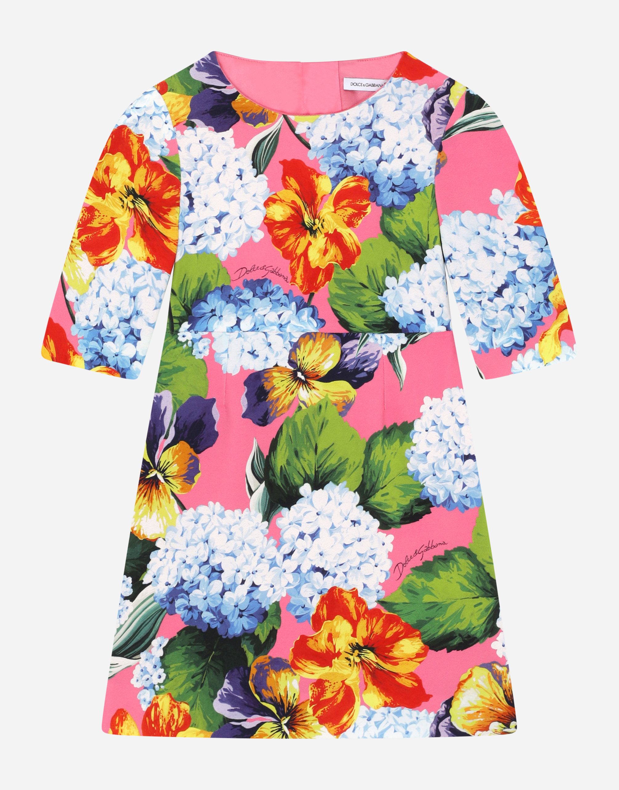 Short hydrangea-print cady dress in Multicolor